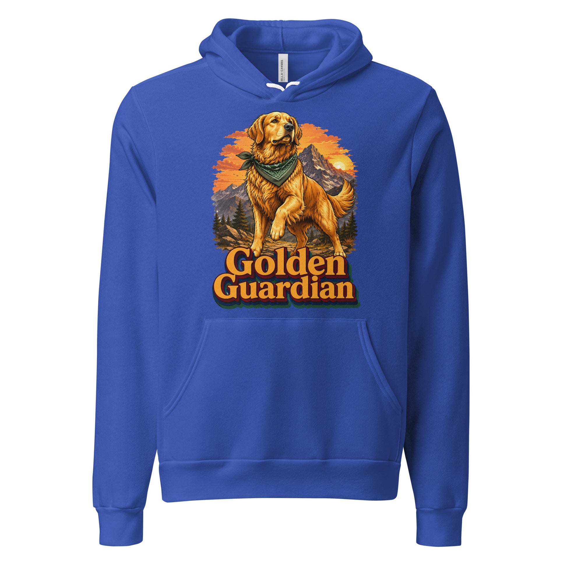 Golden Retriever Lovers Unisex Pullover Hoodie — "Golden Guardian" Mountain Explorer Dog Design by printfluence.net