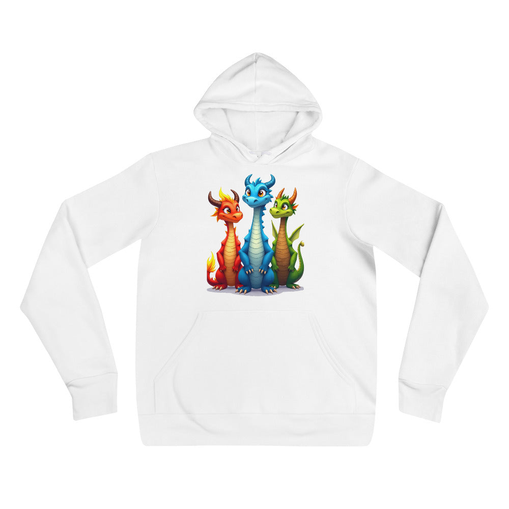 Unisex hoodie - Cute Dino Trio Hoodie – Smiling Blue Red Green Dinosaurs Photo Pose Sweatshirt by printfluence.net