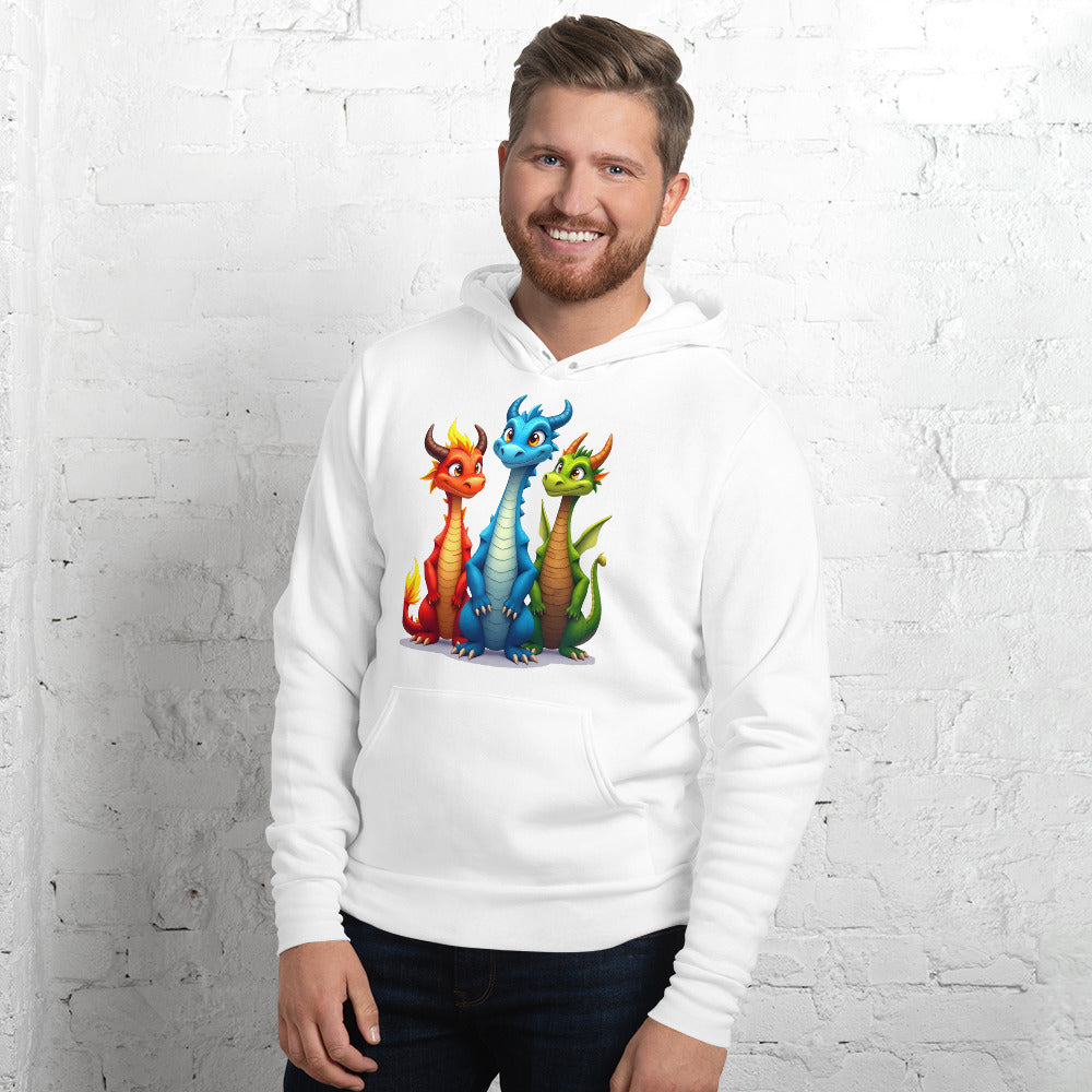 Unisex hoodie - Cute Dino Trio Hoodie – Smiling Blue Red Green Dinosaurs Photo Pose Sweatshirt by printfluence.net