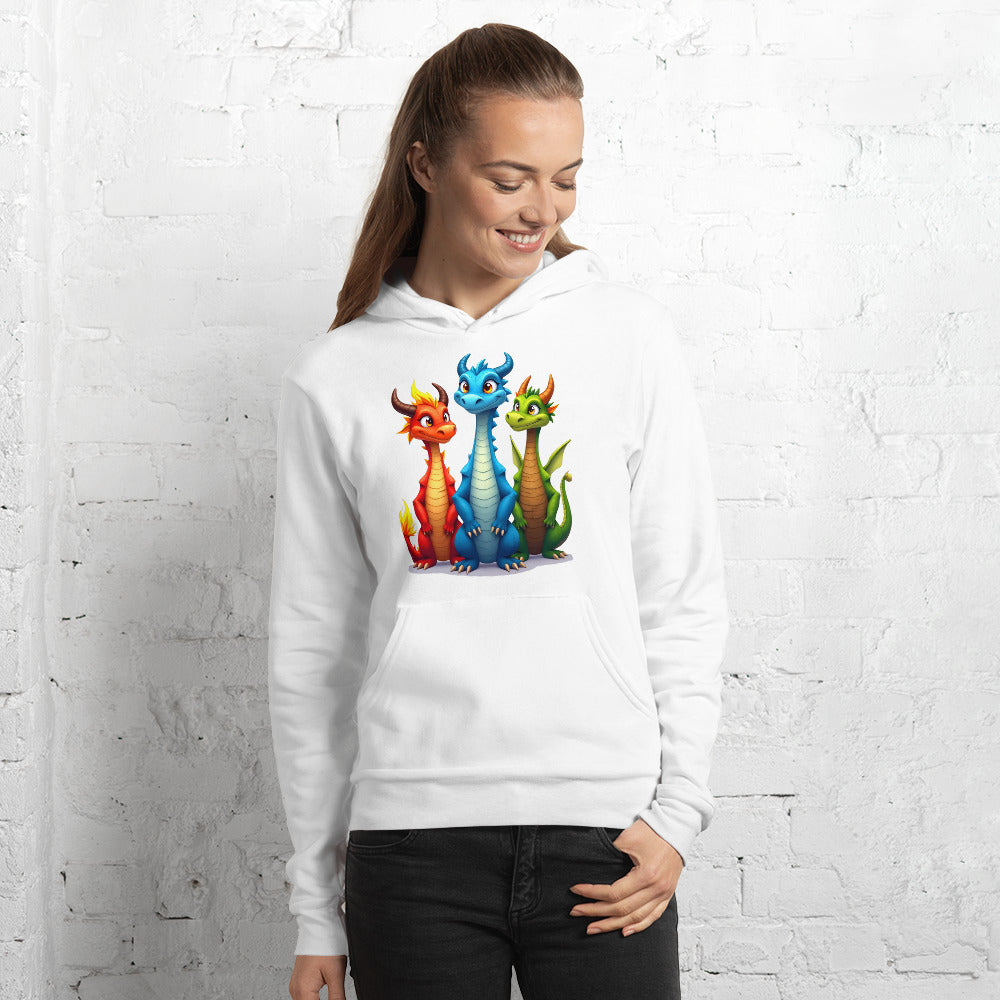 Unisex hoodie - Cute Dino Trio Hoodie – Smiling Blue Red Green Dinosaurs Photo Pose Sweatshirt by printfluence.net