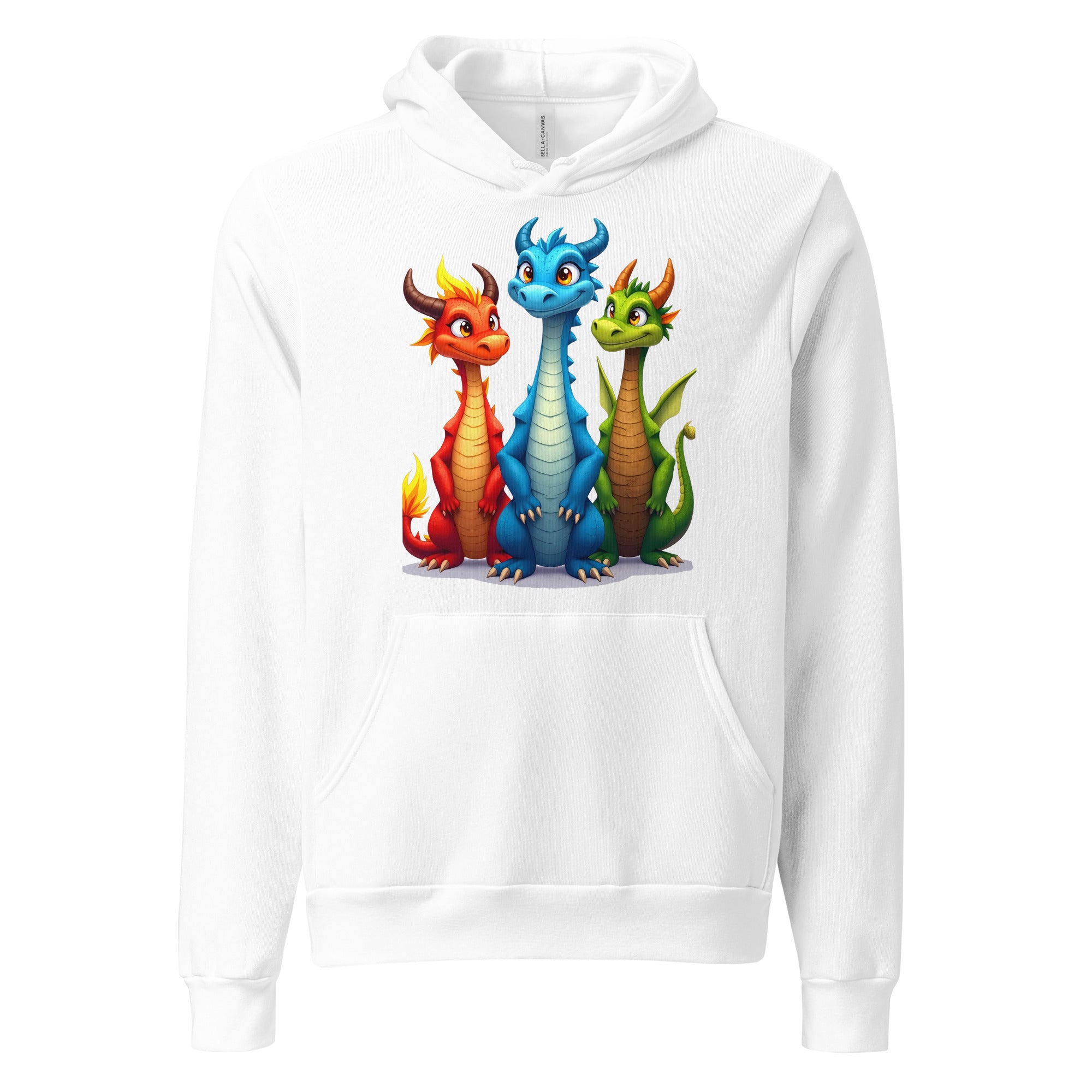 Unisex hoodie - Cute Dino Trio Hoodie – Smiling Blue Red Green Dinosaurs Photo Pose Sweatshirt by printfluence.net