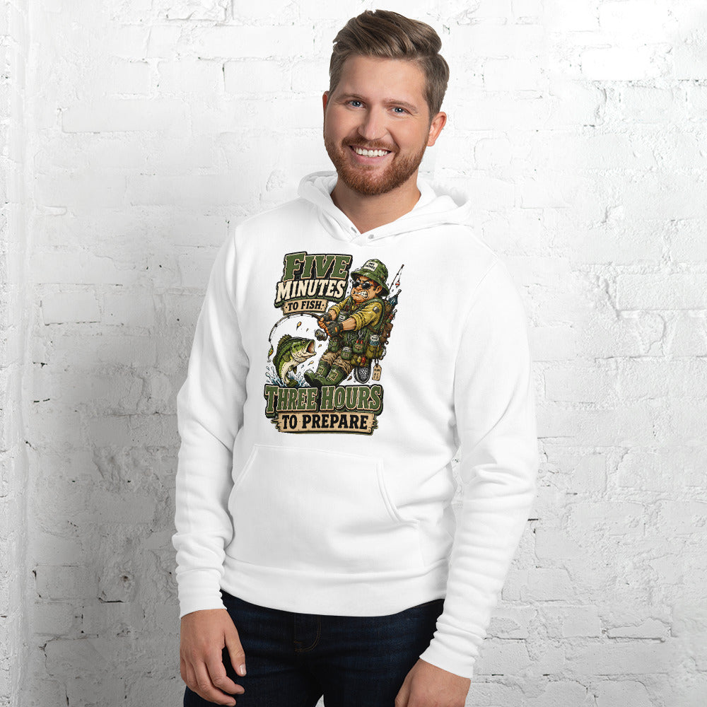 Three Hours To Prepare Hoodie - Funny Bass Fishing Lovers Graphic Pullover by printfluence.net