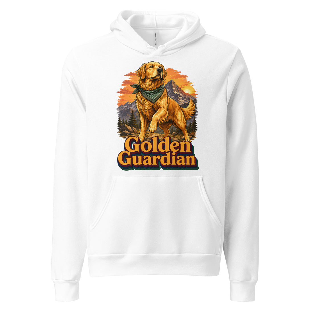 Golden Retriever Lovers Unisex Pullover Hoodie — "Golden Guardian" Mountain Explorer Dog Design by printfluence.net