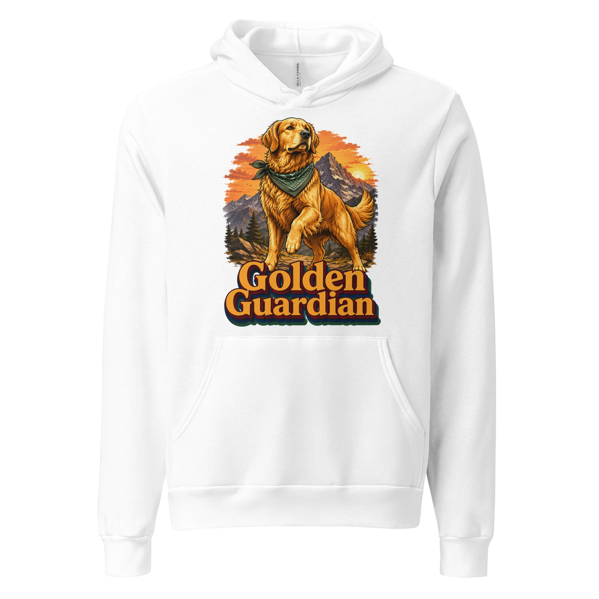 Golden Retriever Lovers Unisex Pullover Hoodie — "Golden Guardian" Mountain Explorer Dog Design by printfluence.net