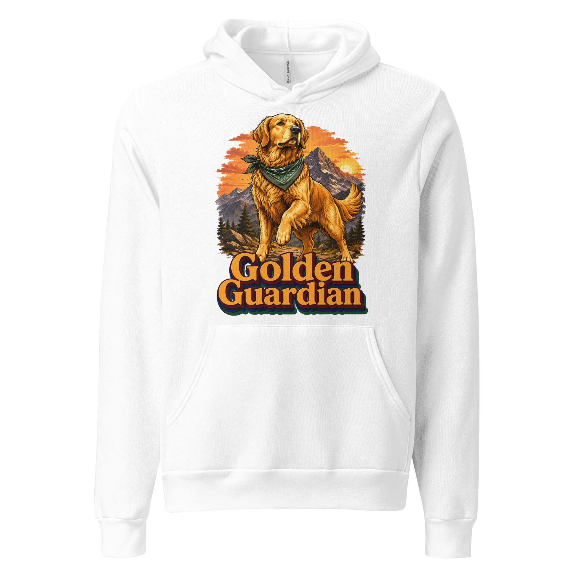 Golden Retriever Lovers Unisex Pullover Hoodie — "Golden Guardian" Mountain Explorer Dog Design by printfluence.net