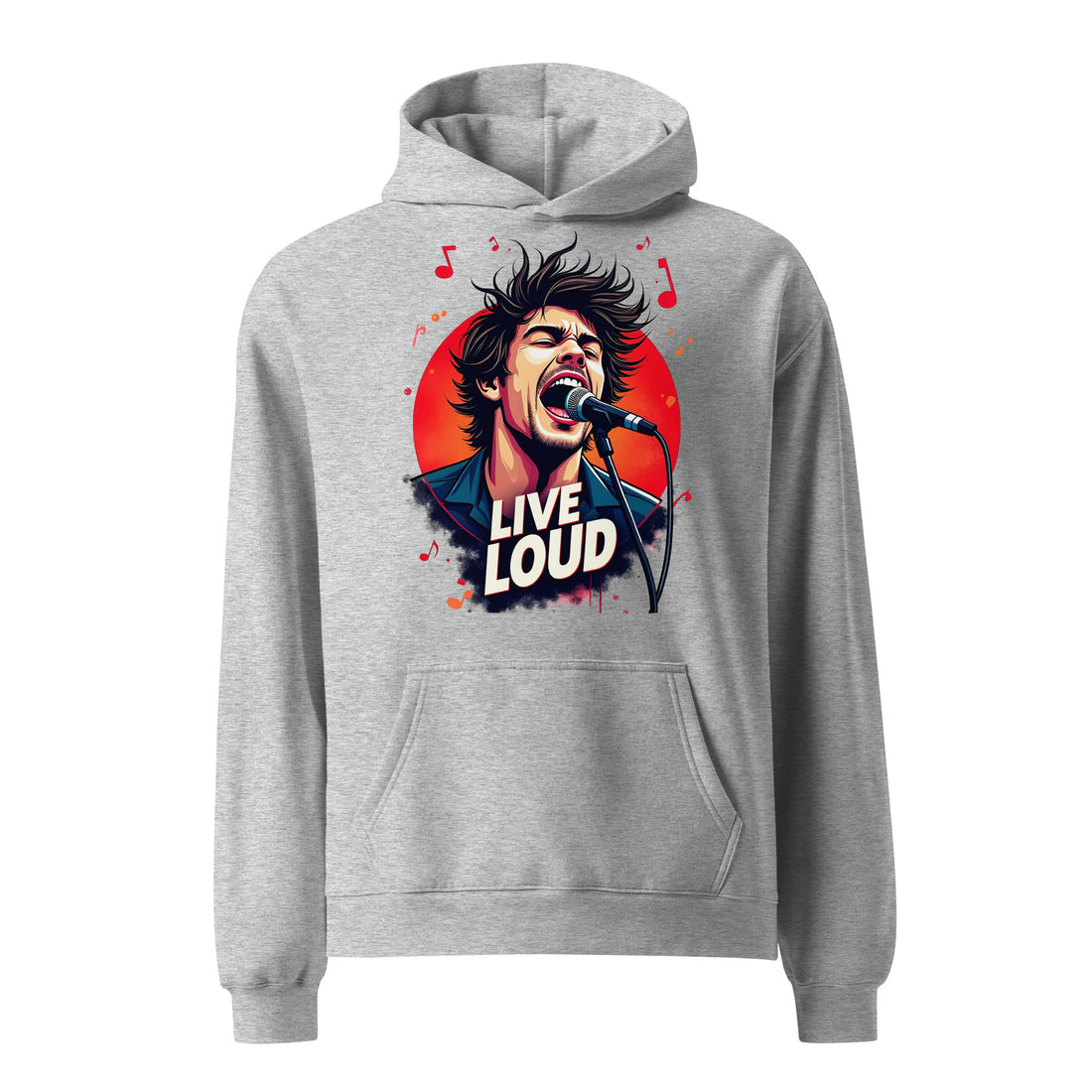 Unisex oversized hoodie - Live Loud Oversized Hoodie – Unisex Rock Singer Graffiti Concert Tee by printfluence.net