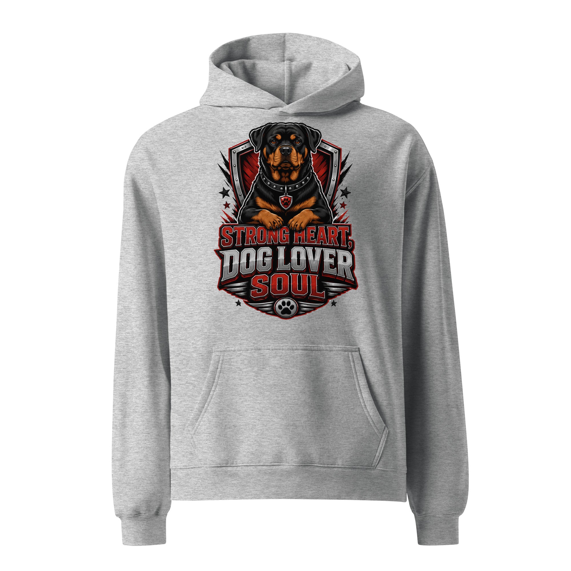 Rottweiler Graphic Oversized Hoodie - Strong Heart Dog Lover Soul Streetwear Pullover by printfluence.net