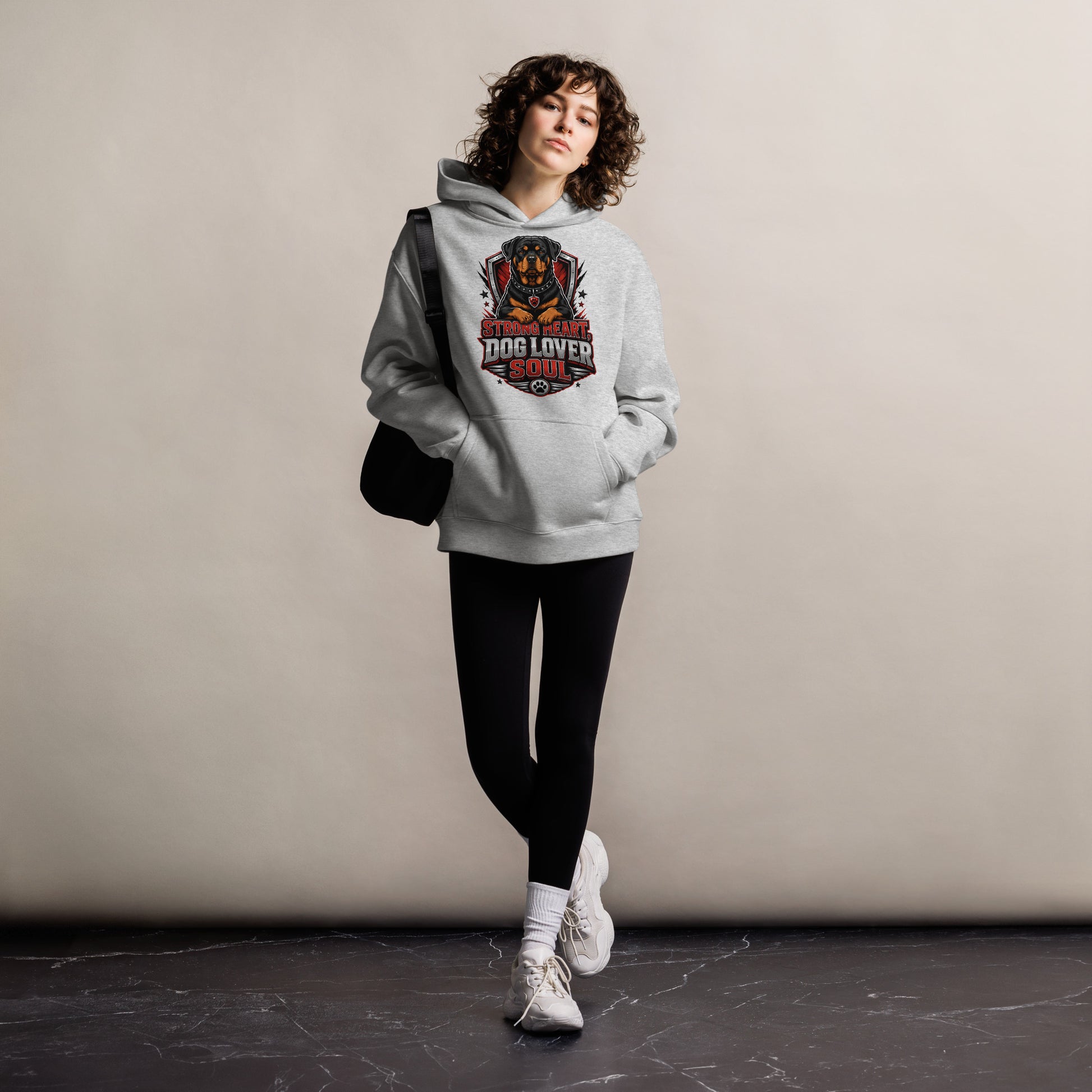 Rottweiler Graphic Oversized Hoodie - Strong Heart Dog Lover Soul Streetwear Pullover by printfluence.net