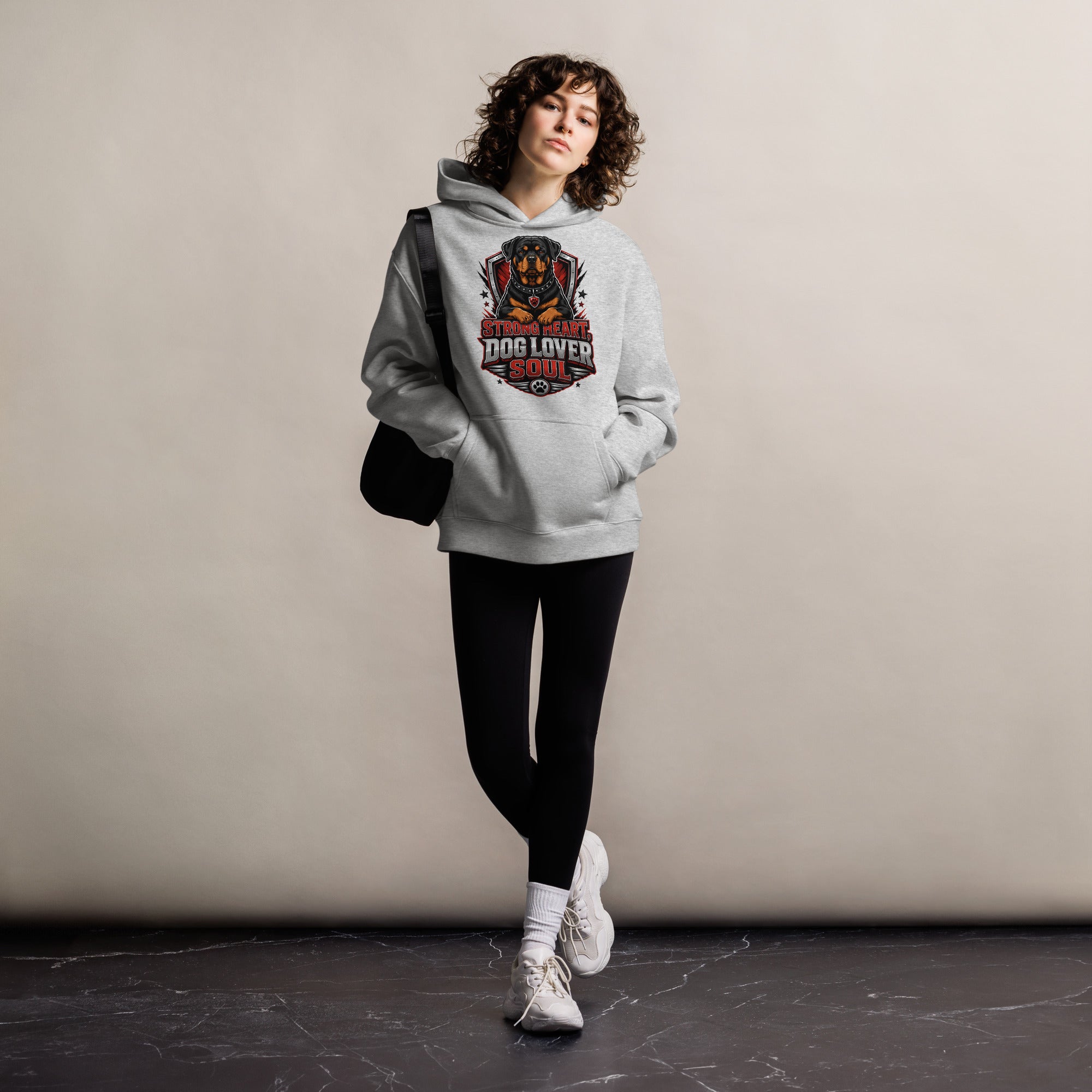 Rottweiler Graphic Oversized Hoodie - Strong Heart Dog Lover Soul Streetwear Pullover by printfluence.net