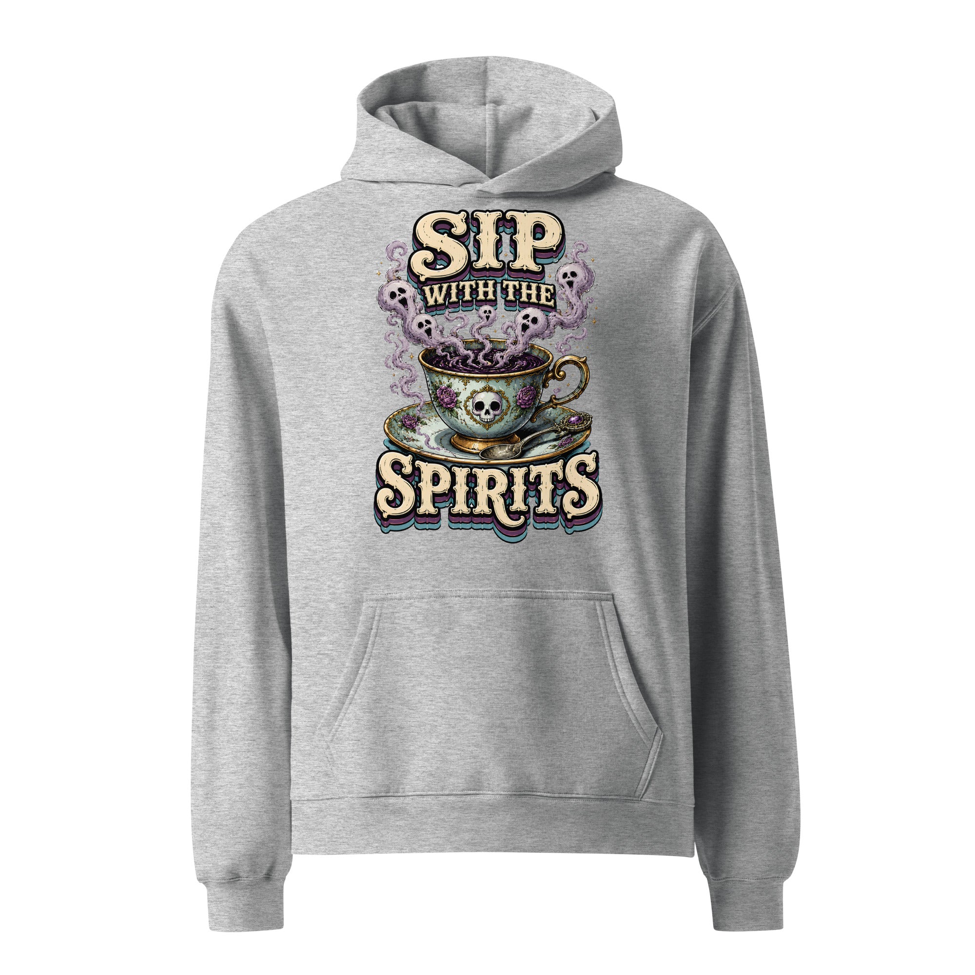 Sip with the Spirits Oversized Hoodie - Gothic Horror & Mystery Pullover by printfluence.net