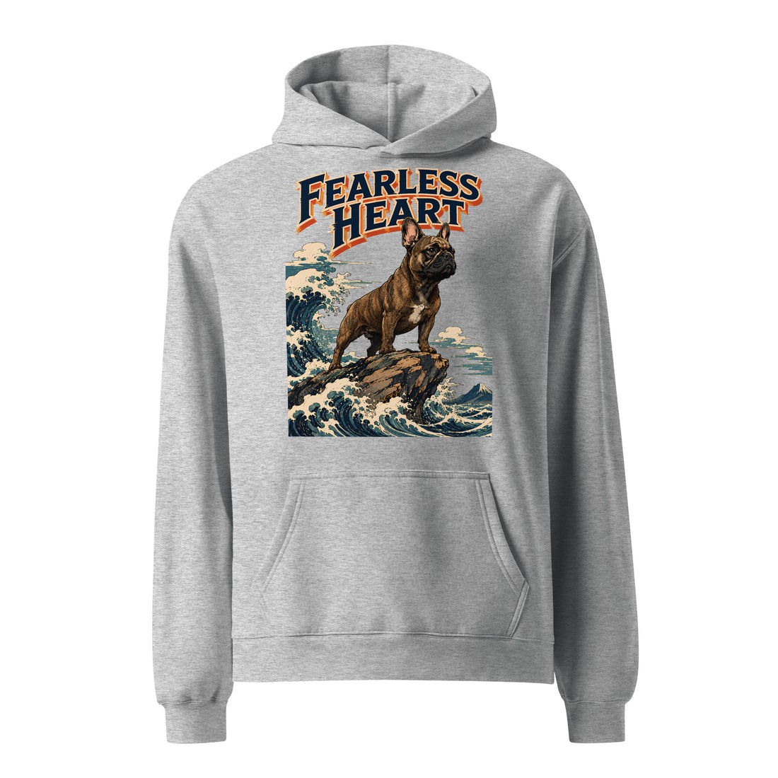 Fearless Heart Frenchie Oversized Hoodie - Ukiyo Wave French Bulldog Lovers Pullover H-10 by printfluence.net