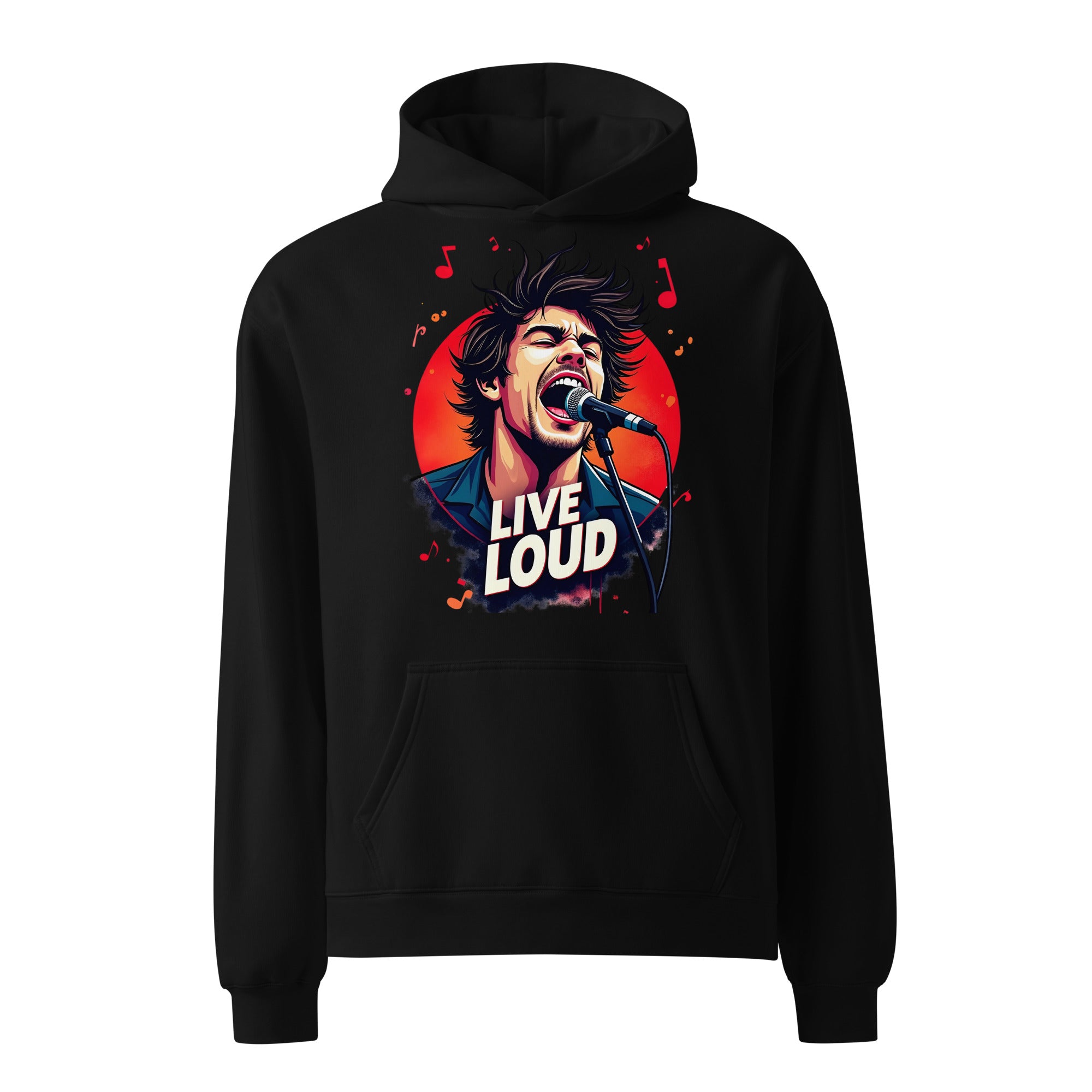 Unisex oversized hoodie - Live Loud Oversized Hoodie – Unisex Rock Singer Graffiti Concert Tee by printfluence.net
