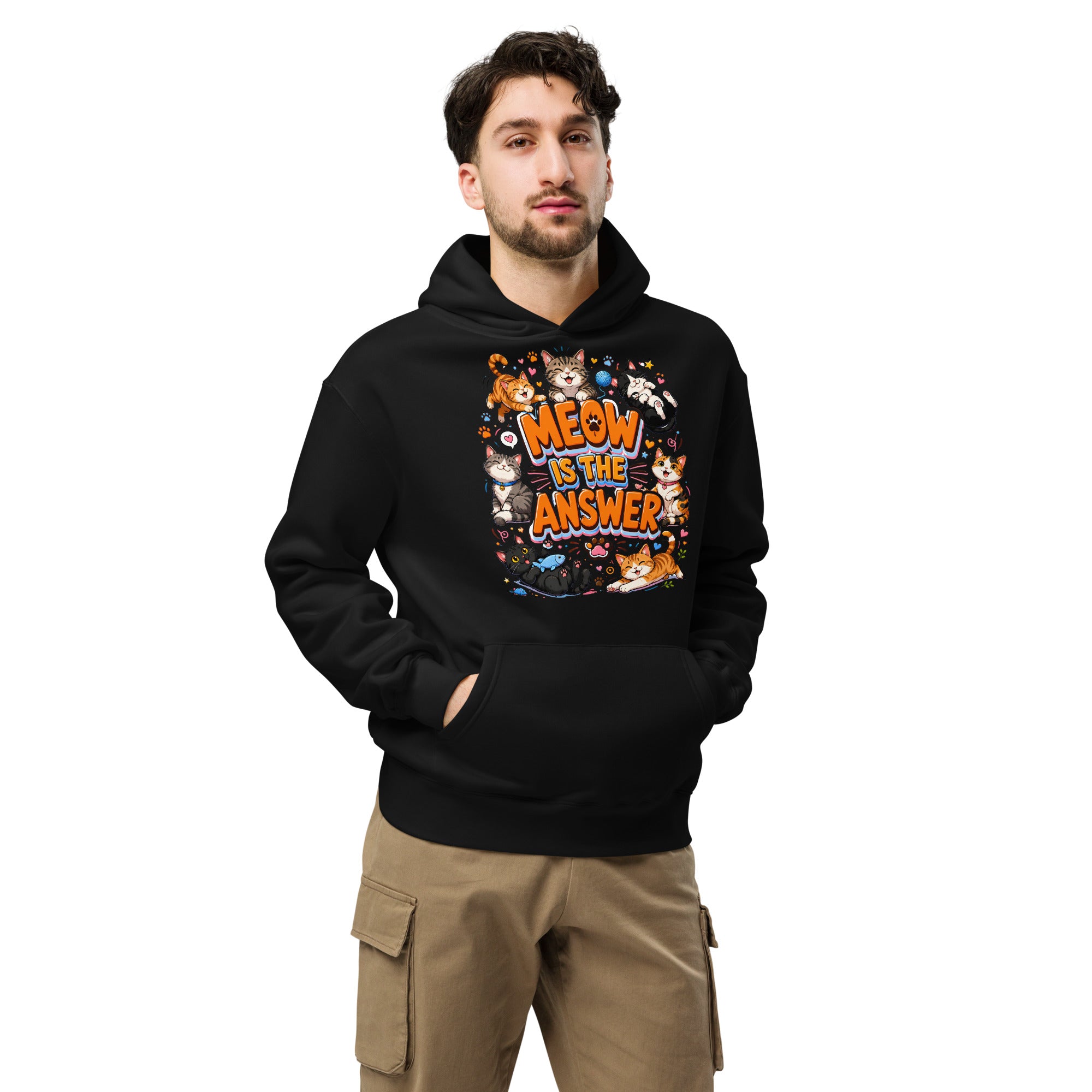 Unisex oversized hoodie - Elite Meow Is The Answer - Premium Luxury Oversized Hoodie for Cat Lovers by printfluence.net