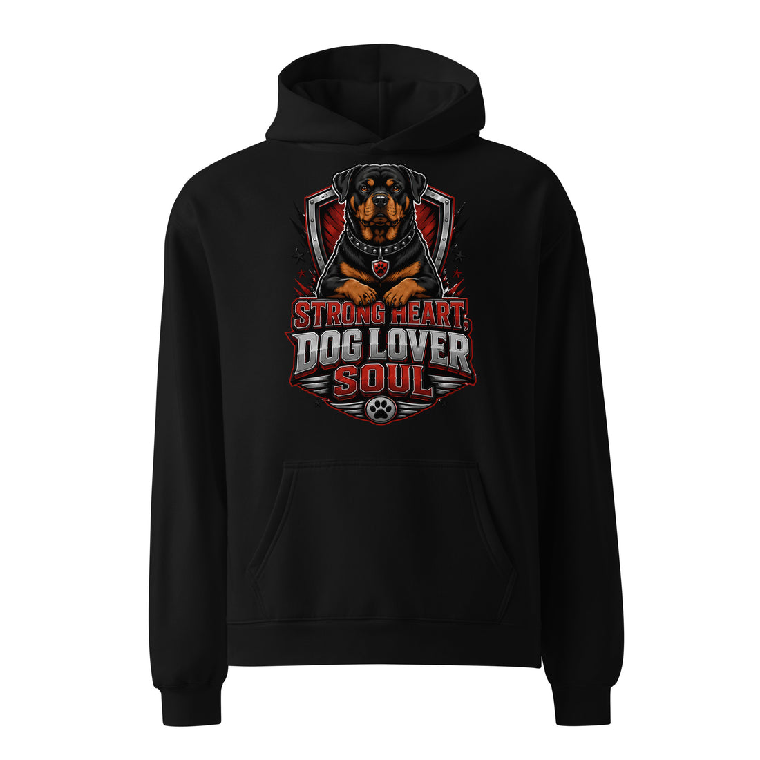 Rottweiler Graphic Oversized Hoodie - Strong Heart Dog Lover Soul Streetwear Pullover by printfluence.net