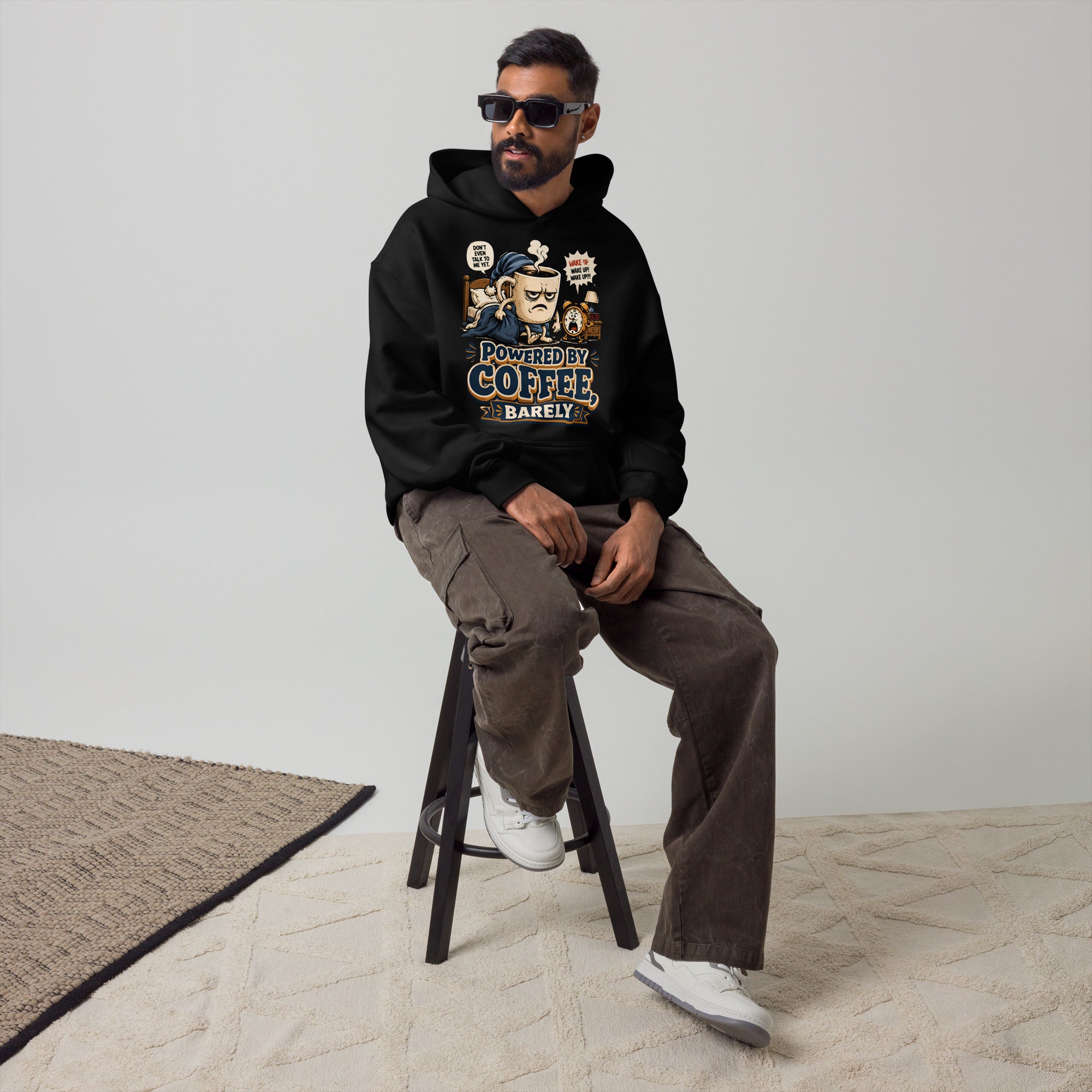 Coffee Lovers Unisex Oversized Hoodie - Powered By Coffee, Barely! by printfluence.net
