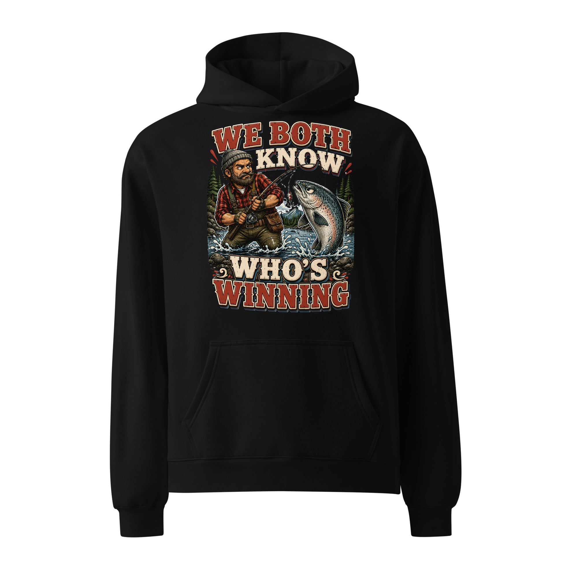 Who's Winning Fishing Oversized Hoodie - Premium Retro Bass Trout Fishing Lovers Pullover by printfluence.net