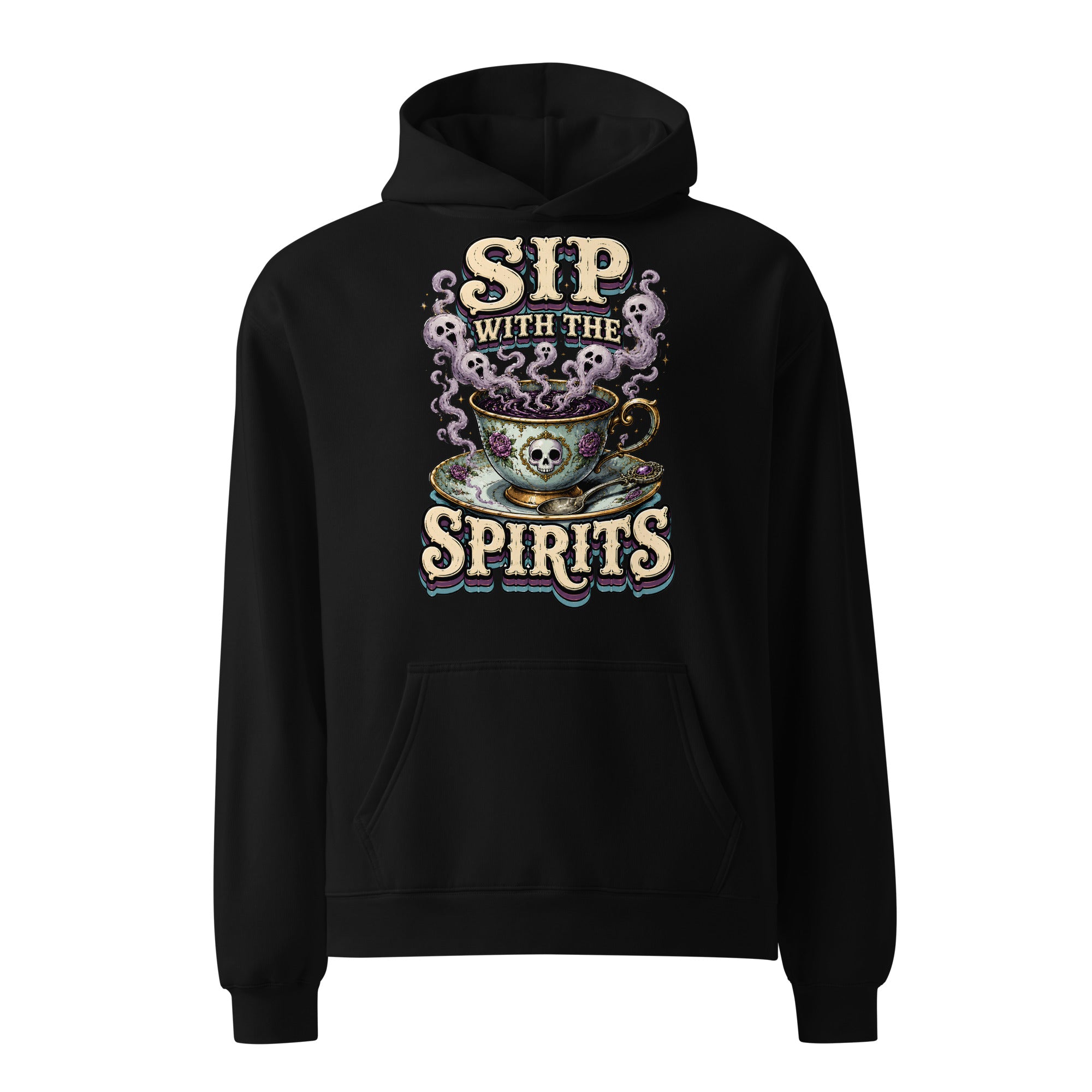 Sip with the Spirits Oversized Hoodie - Gothic Horror & Mystery Pullover by printfluence.net