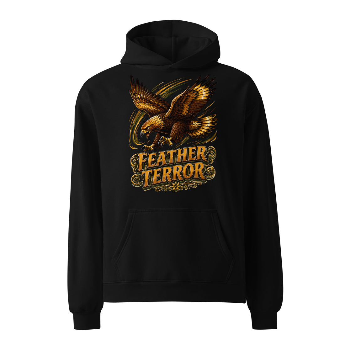 Golden Eagle Feather Terror Unisex Oversized Hoodie by printfluence.net