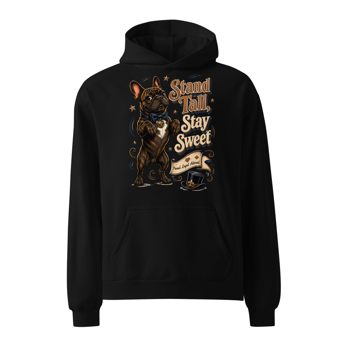 French Bulldog Stand Tall Retro Unisex Oversized Hoodie by printfluence.net
