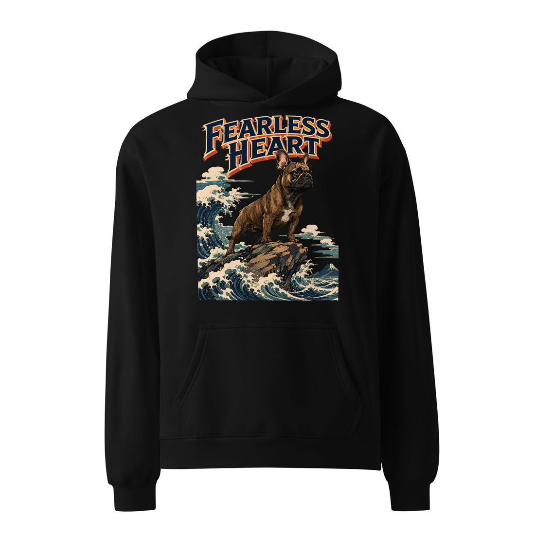 Fearless Heart Frenchie Oversized Hoodie - Ukiyo Wave French Bulldog Lovers Pullover H-10 by printfluence.net