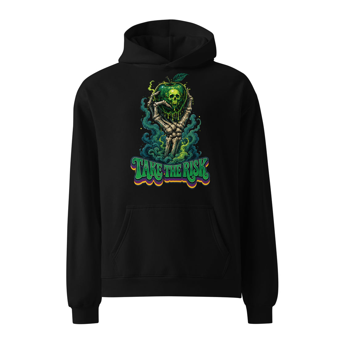 Horror & Mystery Lovers Unisex Oversized Hoodie with Poison Apple and "Take the Risk" Design by printfluence.net