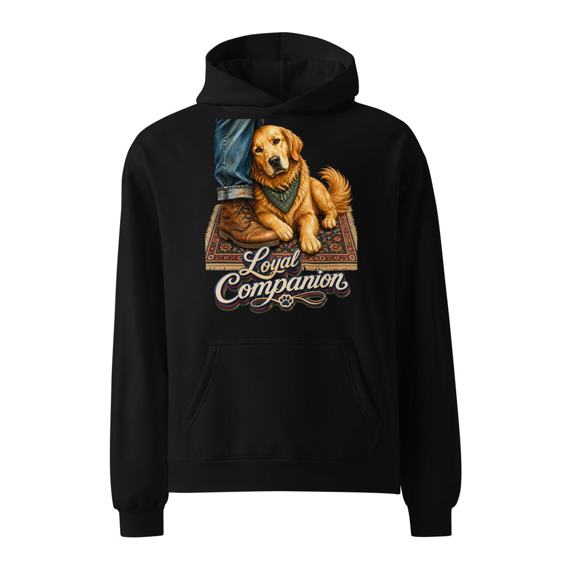 Golden Retriever Lovers Unisex Oversized Hoodie — "Loyal Companion" Faithful Dog Resting on Rug Design by printfluence.net