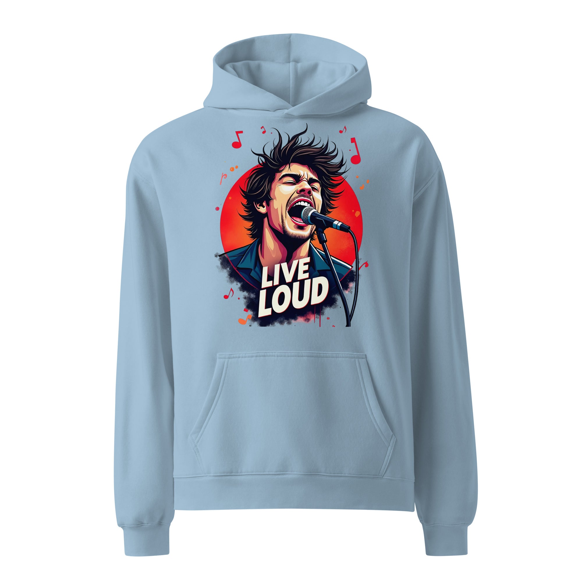 Unisex oversized hoodie - Live Loud Oversized Hoodie – Unisex Rock Singer Graffiti Concert Tee by printfluence.net