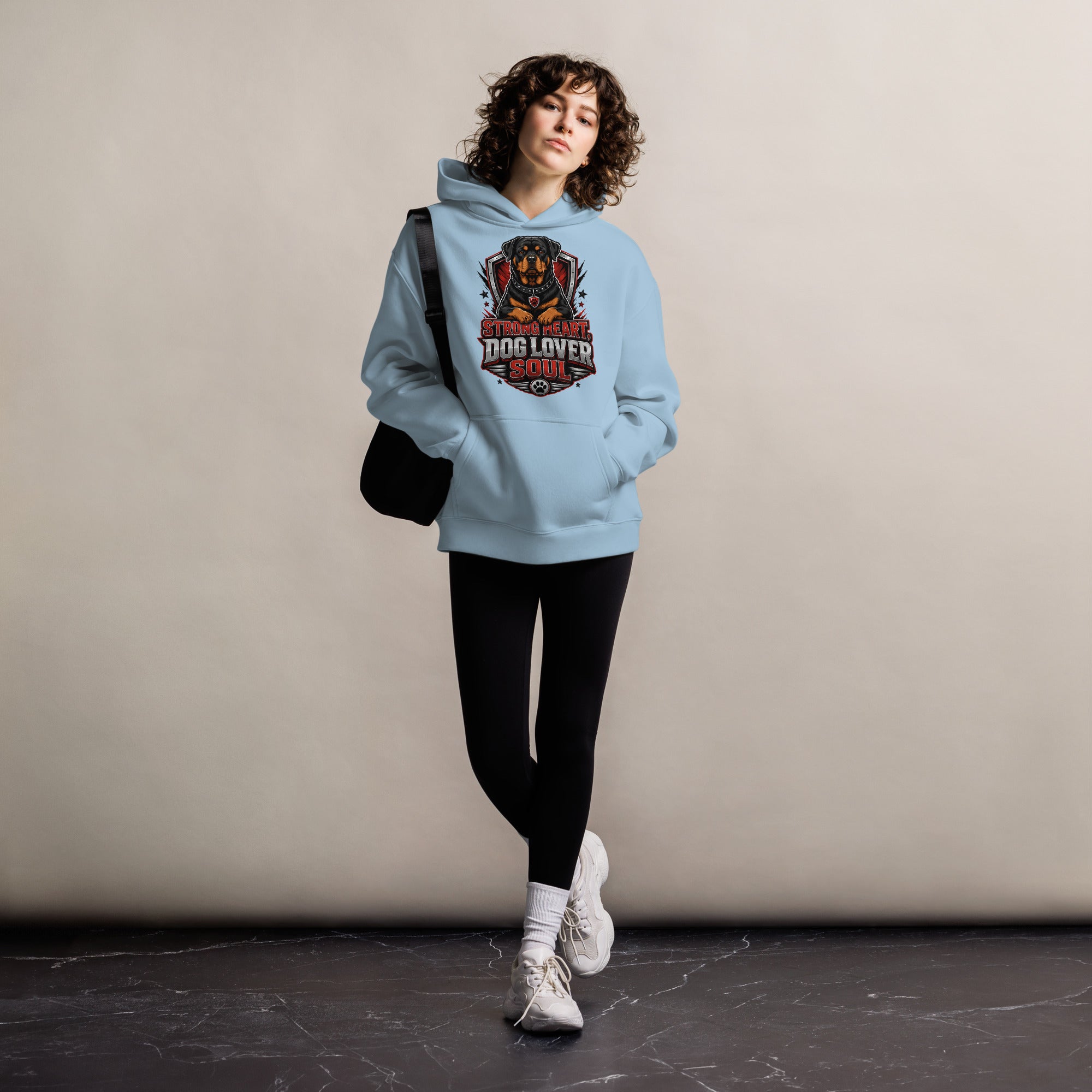 Rottweiler Graphic Oversized Hoodie - Strong Heart Dog Lover Soul Streetwear Pullover by printfluence.net