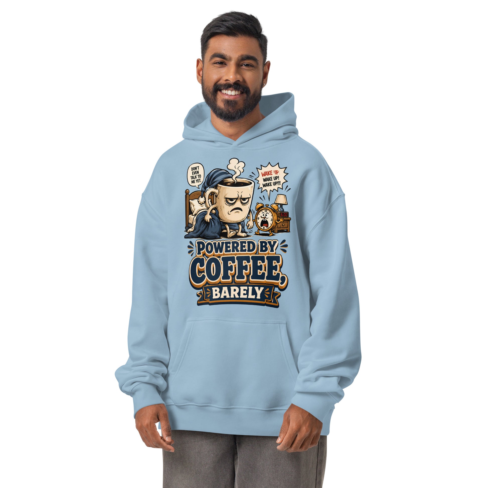 Coffee Lovers Unisex Oversized Hoodie - Powered By Coffee, Barely! by printfluence.net