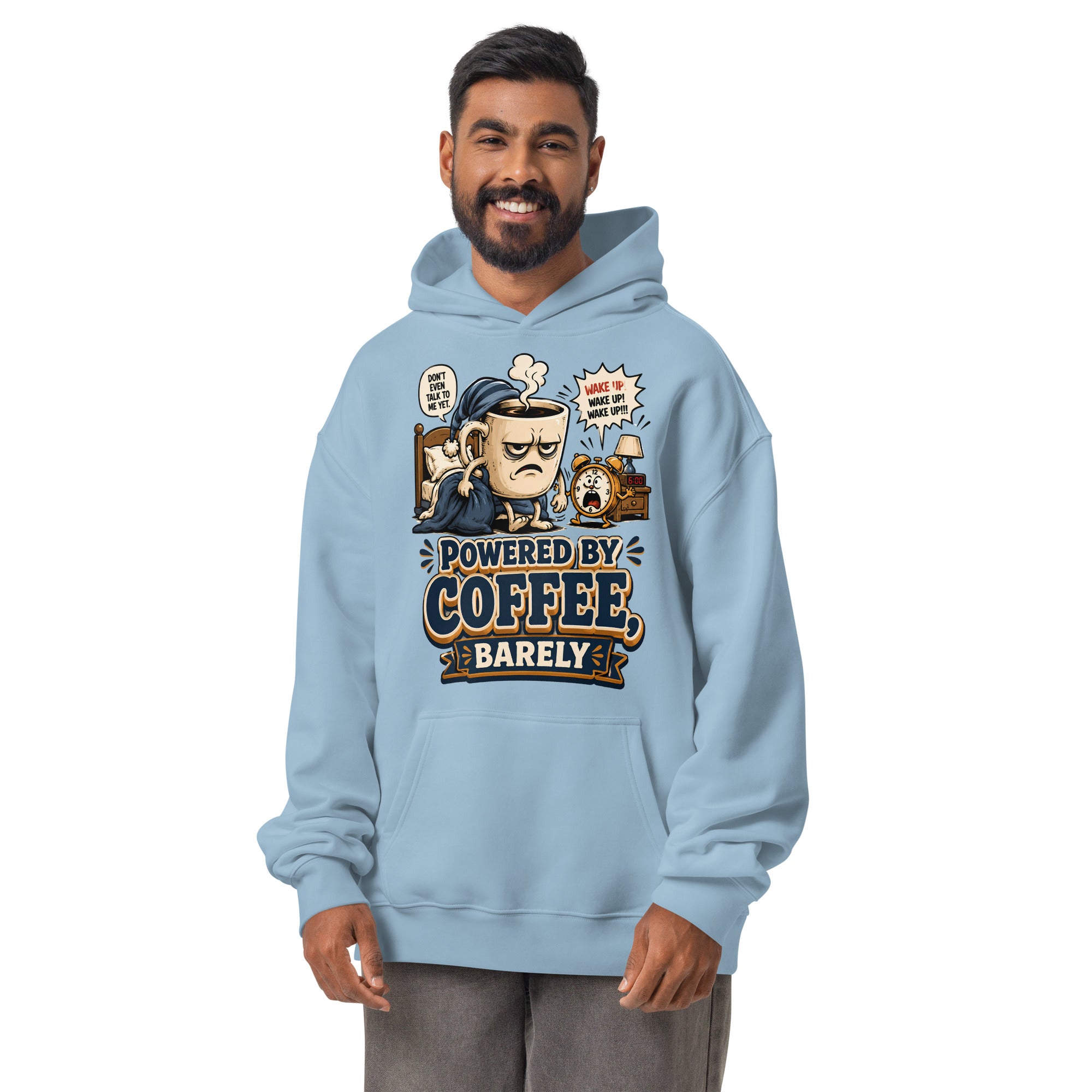 Coffee Lovers Unisex Oversized Hoodie - Powered By Coffee, Barely! by printfluence.net