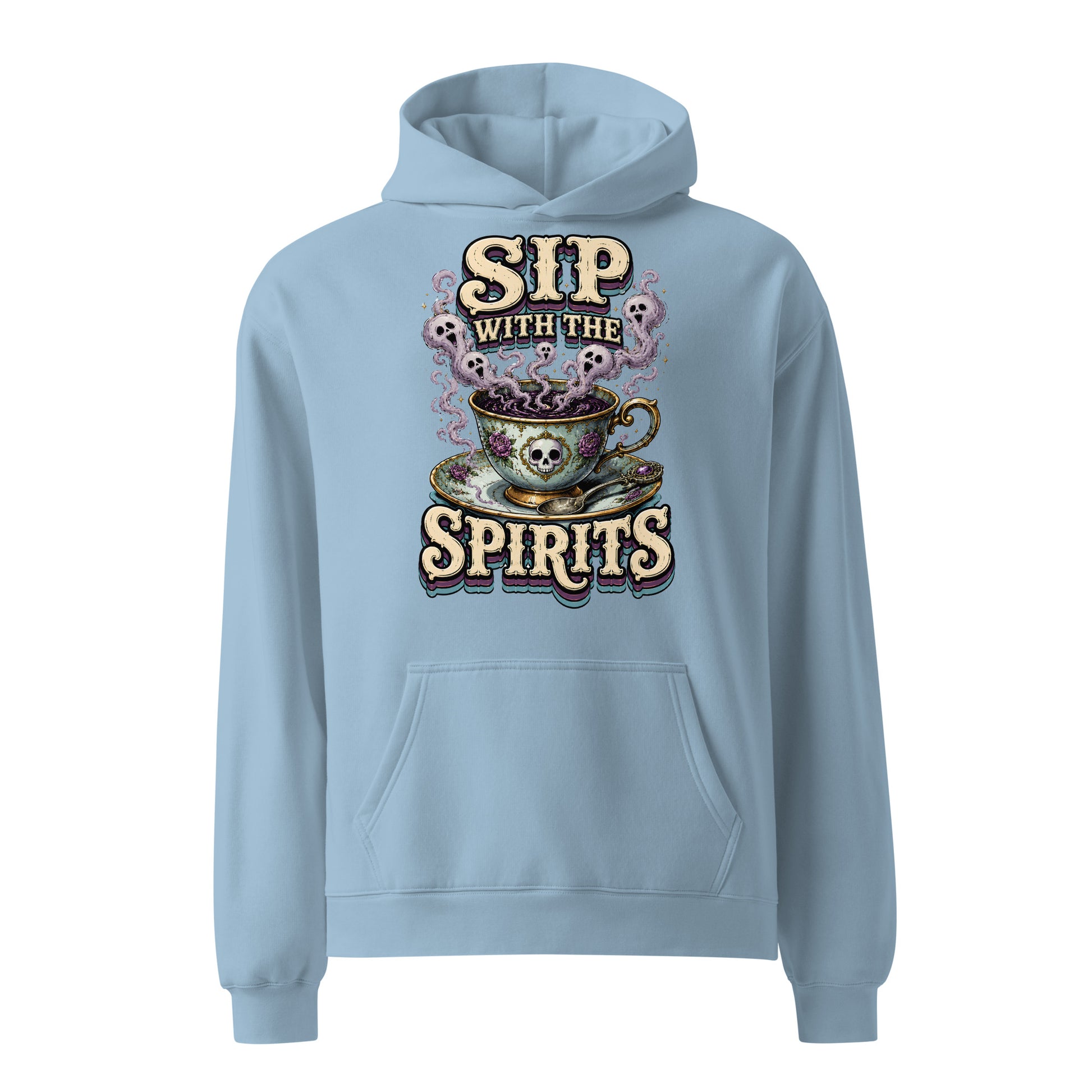 Sip with the Spirits Oversized Hoodie - Gothic Horror & Mystery Pullover by printfluence.net
