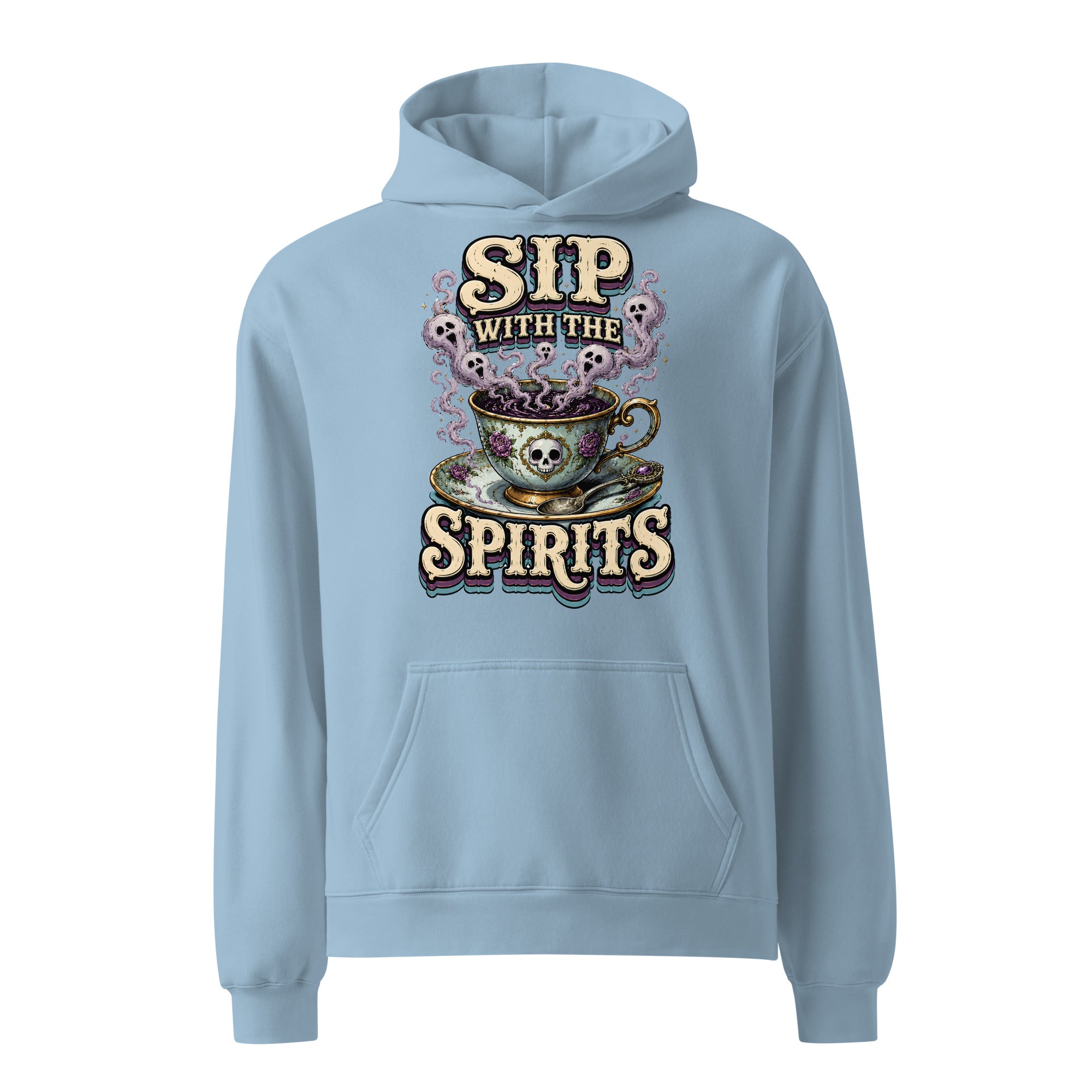 Sip with the Spirits Oversized Hoodie - Gothic Horror & Mystery Pullover by printfluence.net