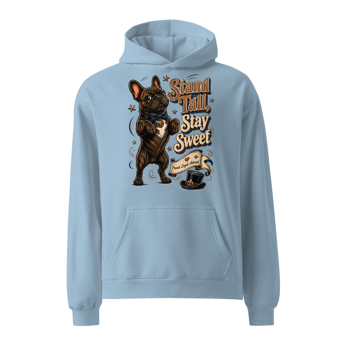 French Bulldog Stand Tall Retro Unisex Oversized Hoodie by printfluence.net