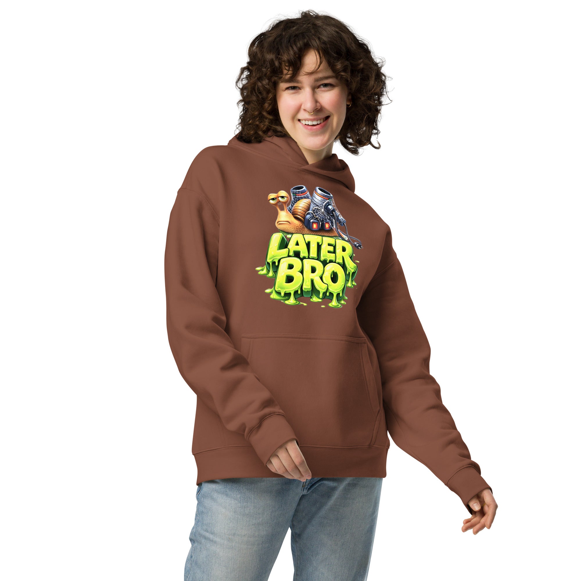 Unisex oversized hoodie - Later Bro: The Ultimate Chill Snail Unisex Oversized Hoodie 🐌💨 by printfluence.net
