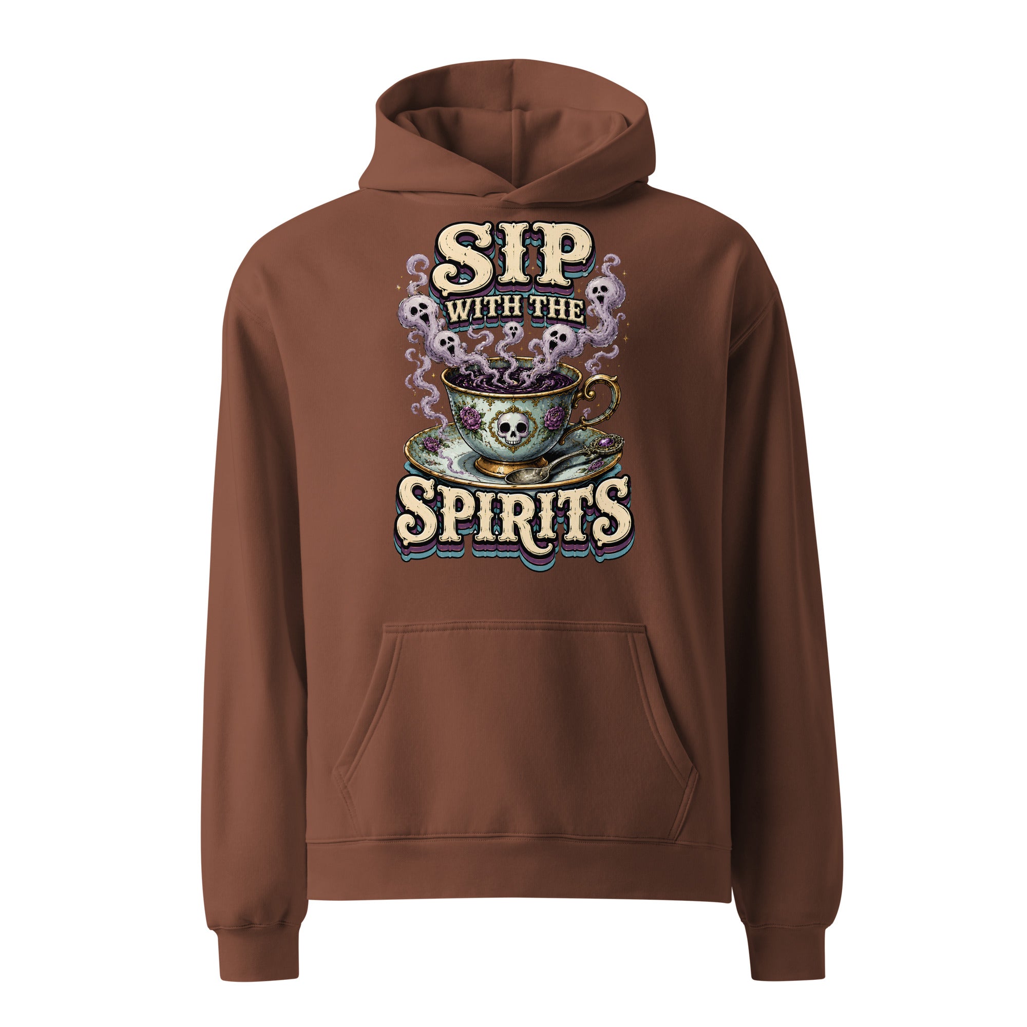 Sip with the Spirits Oversized Hoodie - Gothic Horror & Mystery Pullover by printfluence.net