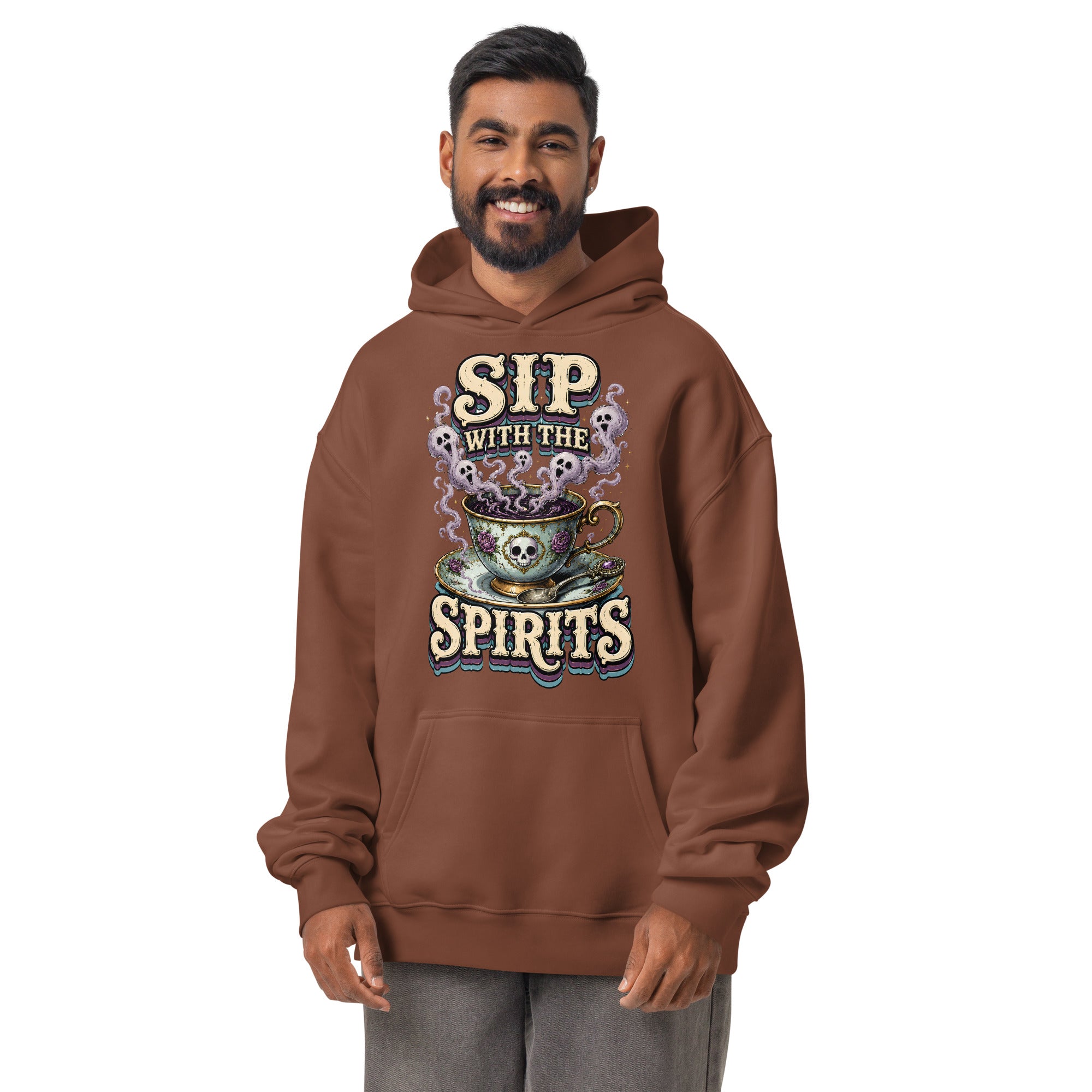 Sip with the Spirits Oversized Hoodie - Gothic Horror & Mystery Pullover by printfluence.net