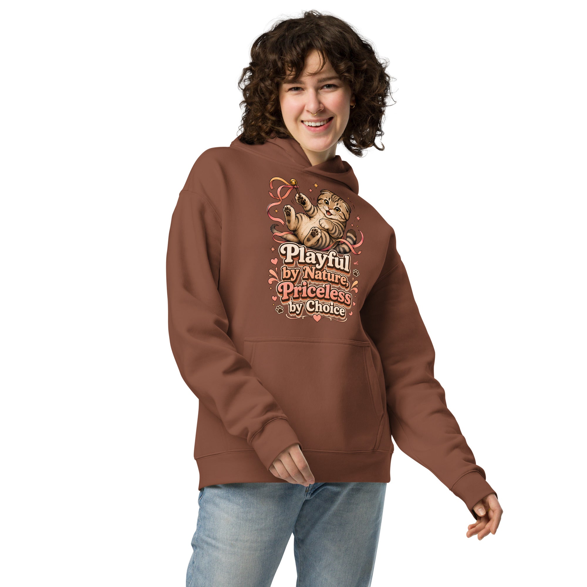 Cat Lovers Unisex Oversized Hoodie Playful by Nature, Priceless by Choice by printfluence.net