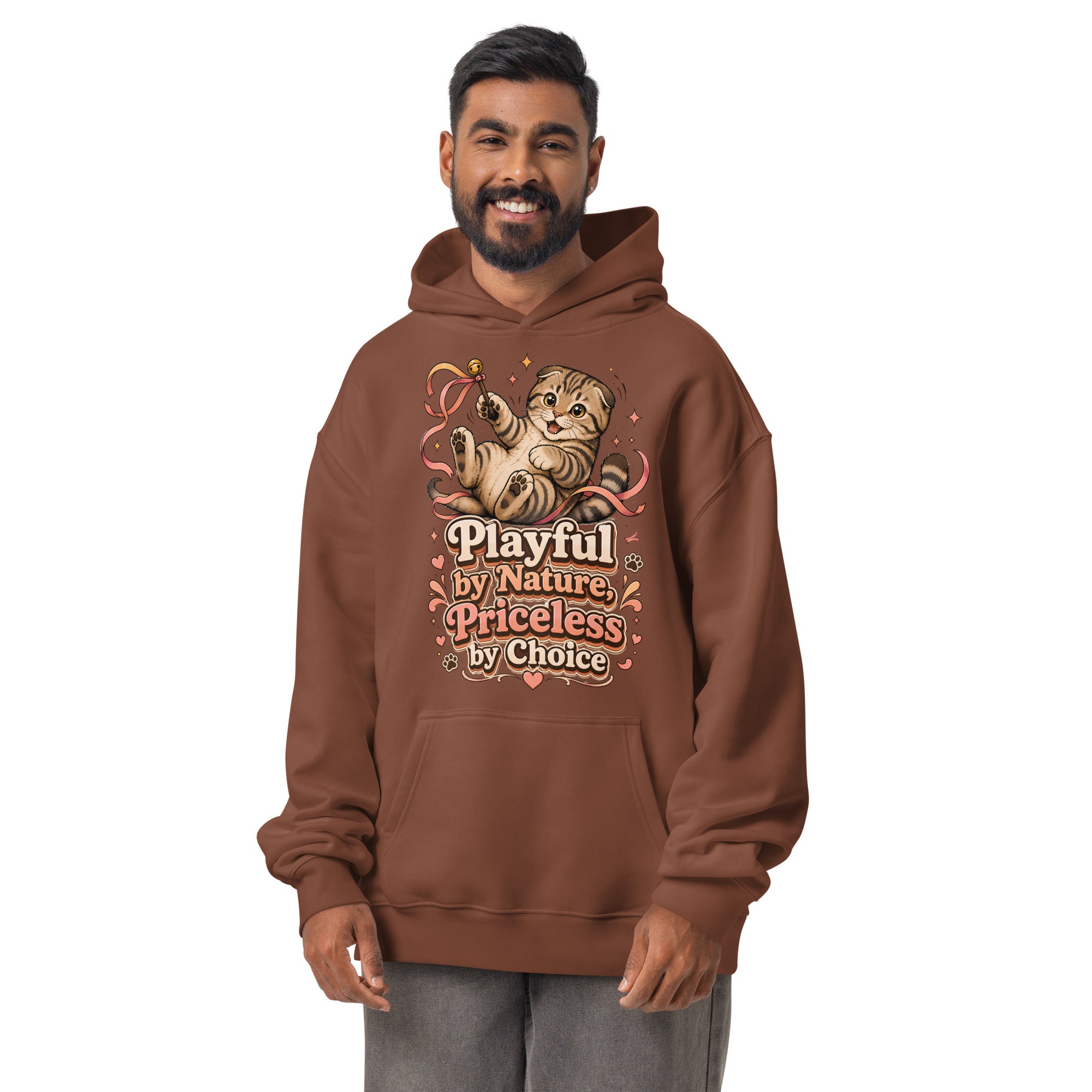 Cat Lovers Unisex Oversized Hoodie Playful by Nature, Priceless by Choice by printfluence.net