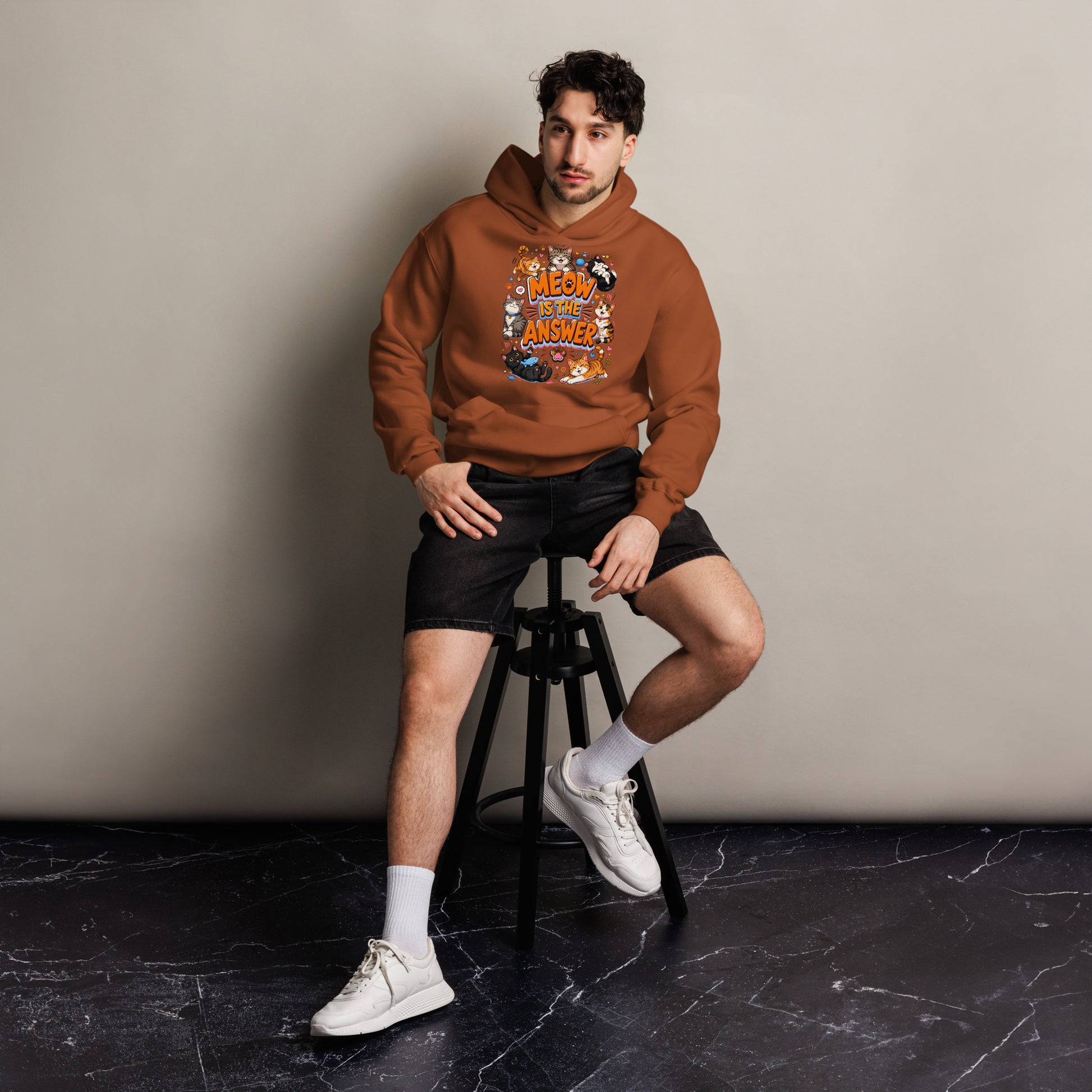 Unisex oversized hoodie - Elite Meow Is The Answer - Premium Luxury Oversized Hoodie for Cat Lovers by printfluence.net