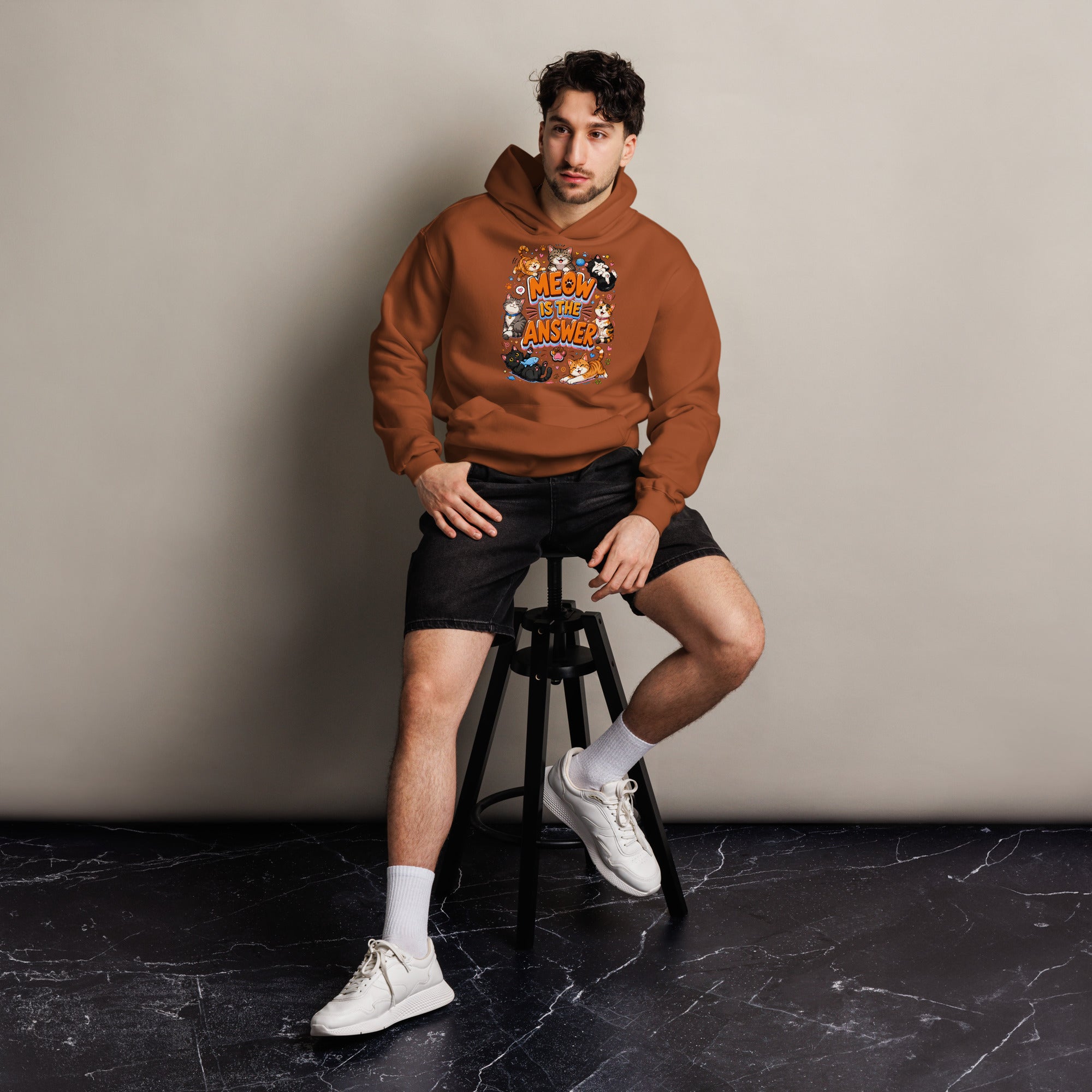 Unisex oversized hoodie - Elite Meow Is The Answer - Premium Luxury Oversized Hoodie for Cat Lovers by printfluence.net