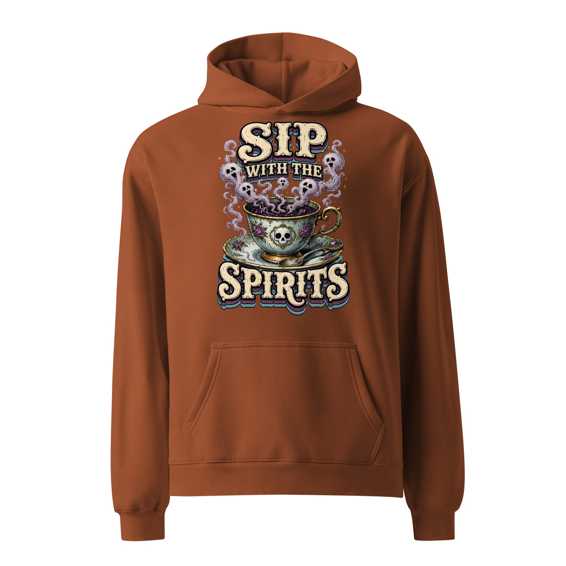 Sip with the Spirits Oversized Hoodie - Gothic Horror & Mystery Pullover by printfluence.net