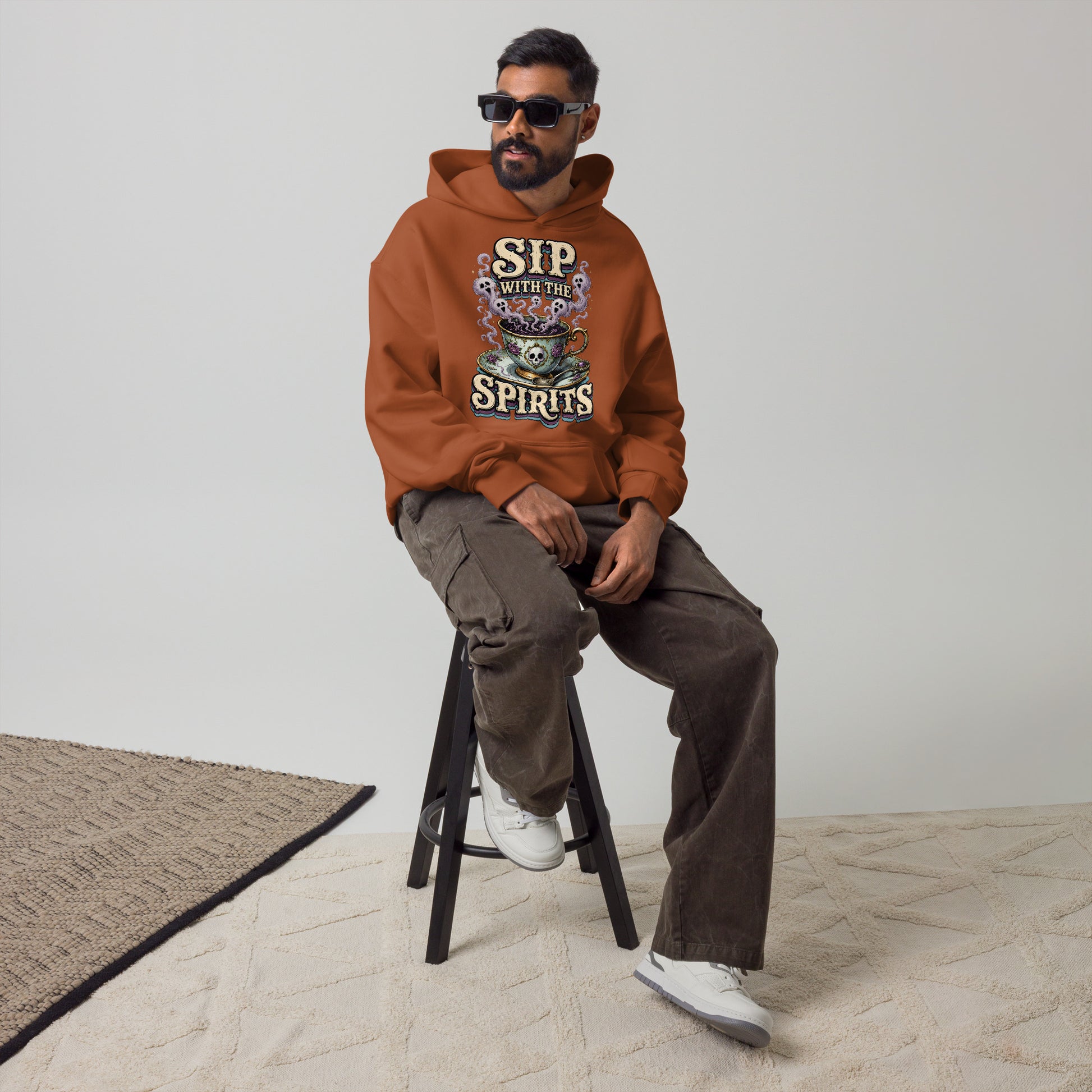 Sip with the Spirits Oversized Hoodie - Gothic Horror & Mystery Pullover by printfluence.net