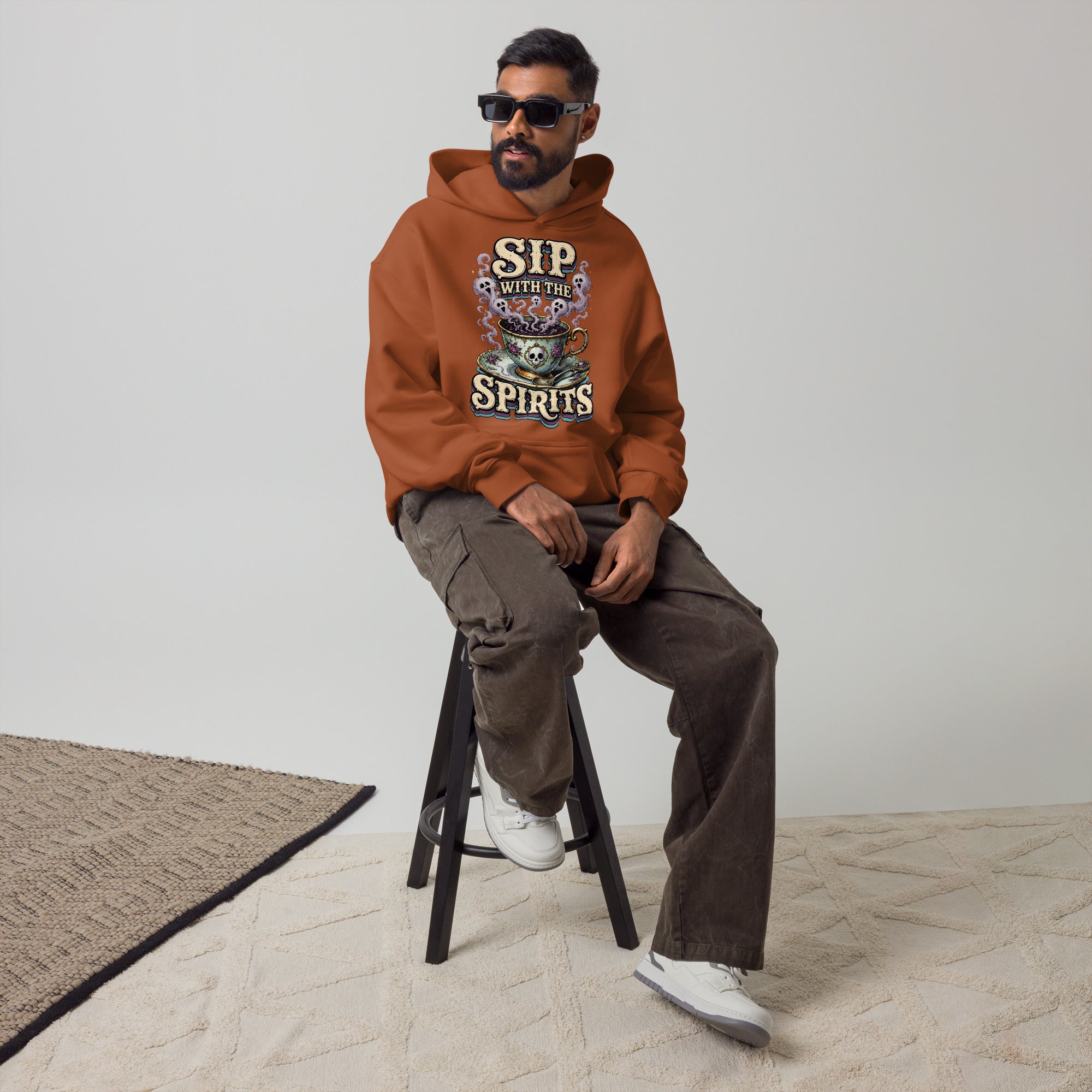 Sip with the Spirits Oversized Hoodie - Gothic Horror & Mystery Pullover by printfluence.net