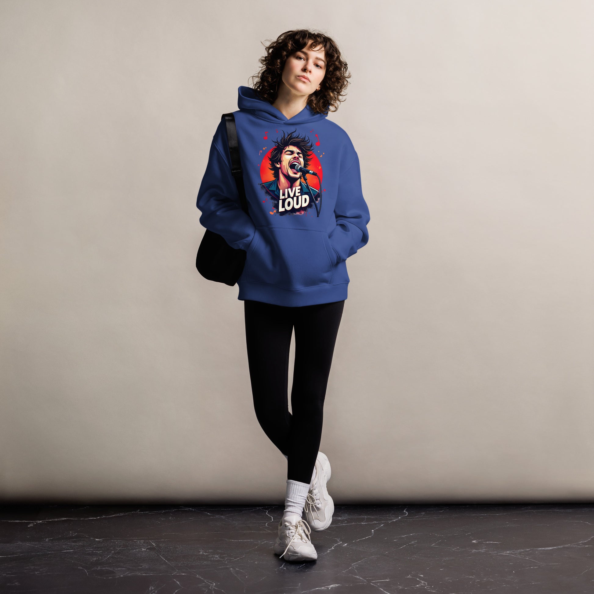 Unisex oversized hoodie - Live Loud Oversized Hoodie – Unisex Rock Singer Graffiti Concert Tee by printfluence.net