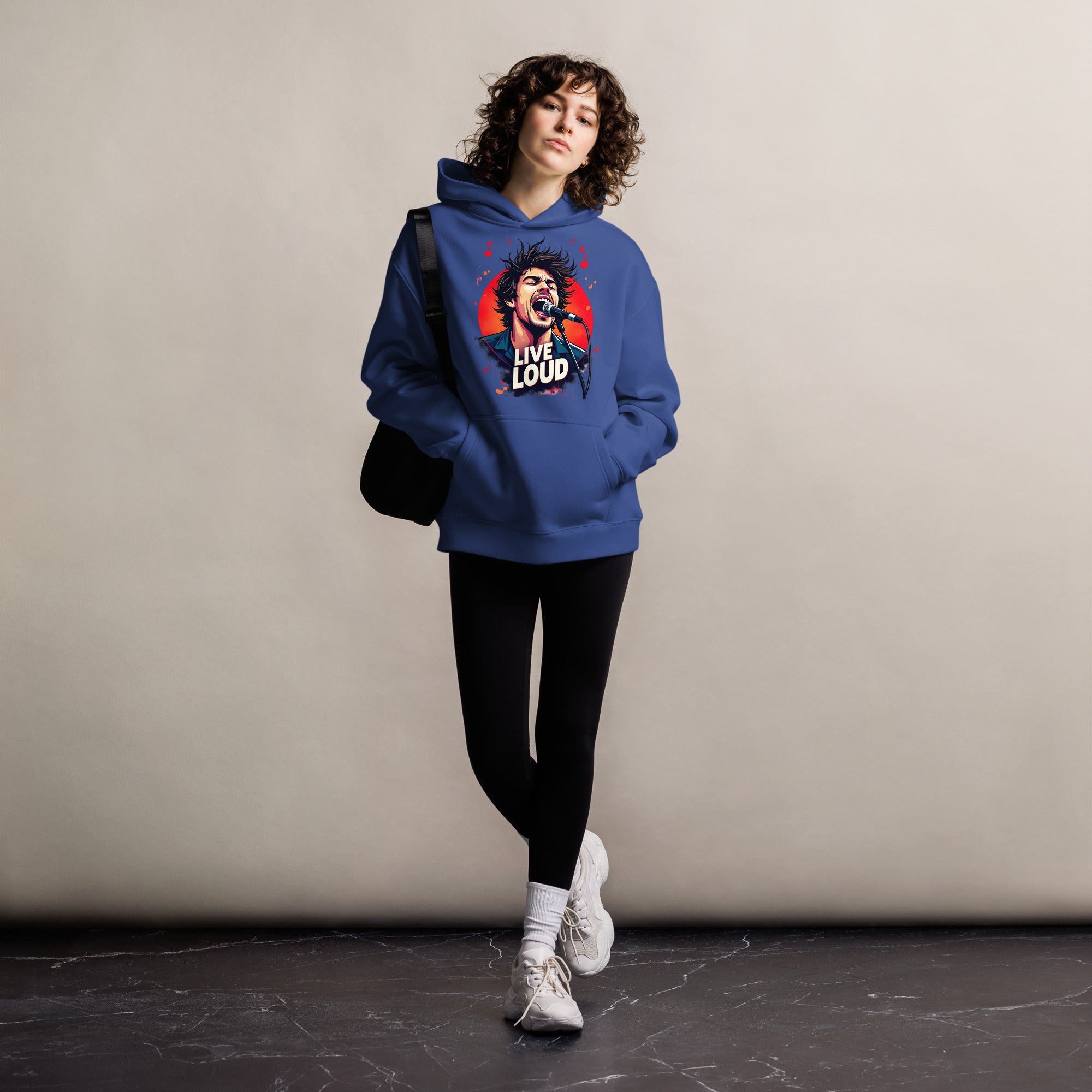 Unisex oversized hoodie - Live Loud Oversized Hoodie – Unisex Rock Singer Graffiti Concert Tee by printfluence.net