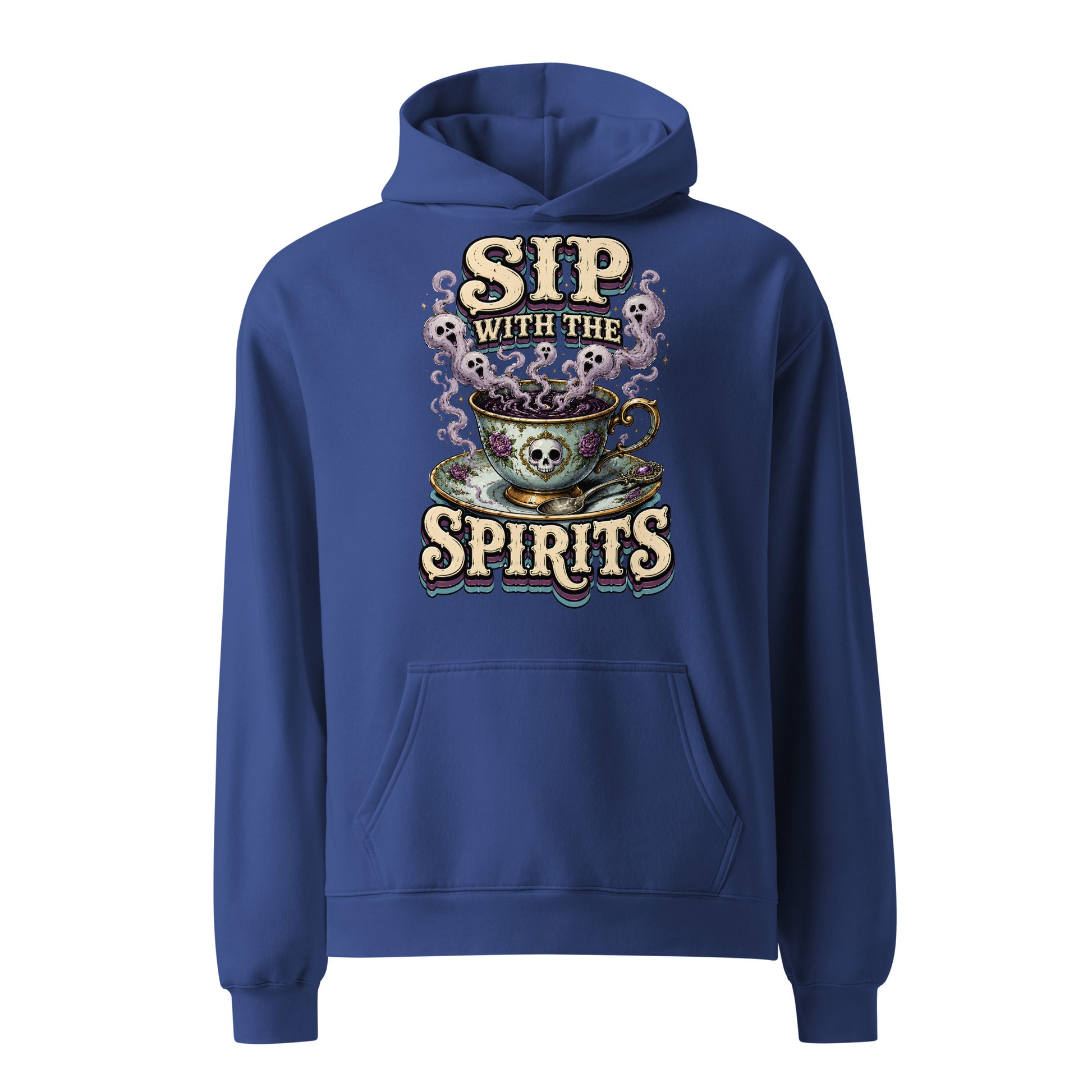 Sip with the Spirits Oversized Hoodie - Gothic Horror & Mystery Pullover by printfluence.net