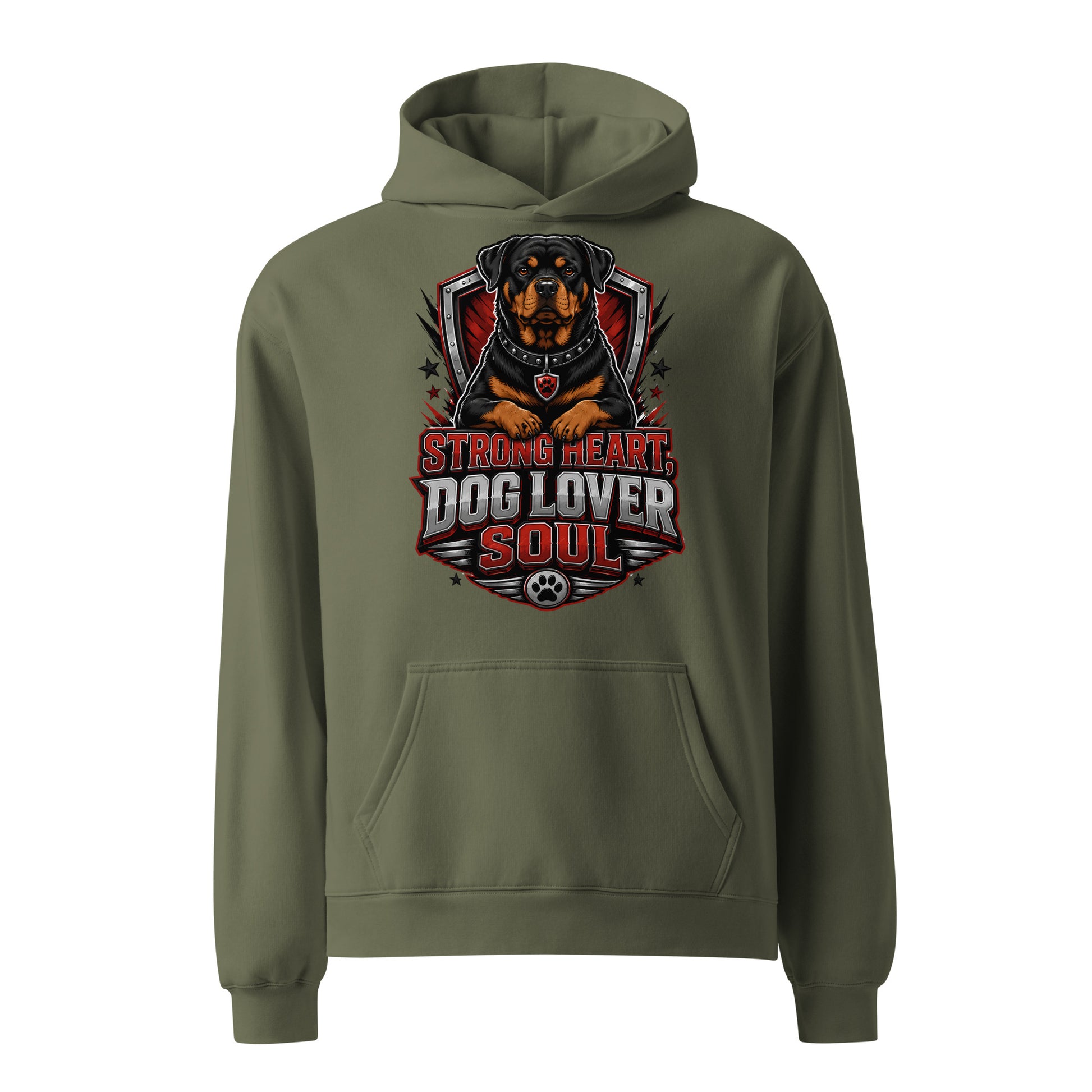 Rottweiler Graphic Oversized Hoodie - Strong Heart Dog Lover Soul Streetwear Pullover by printfluence.net