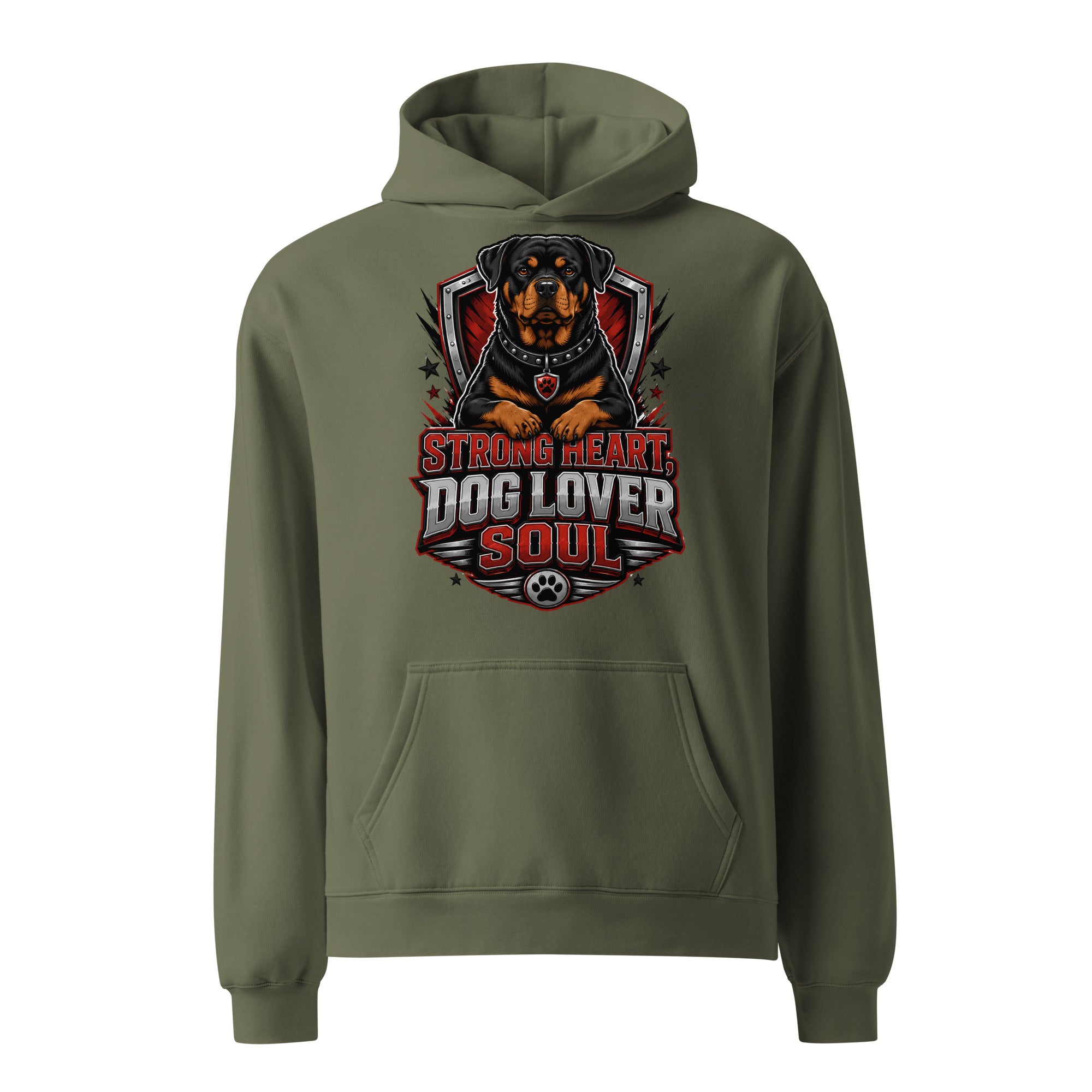 Rottweiler Graphic Oversized Hoodie - Strong Heart Dog Lover Soul Streetwear Pullover by printfluence.net