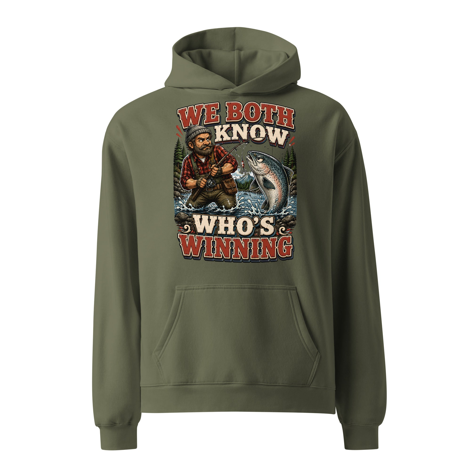 Who's Winning Fishing Oversized Hoodie - Premium Retro Bass Trout Fishing Lovers Pullover by printfluence.net