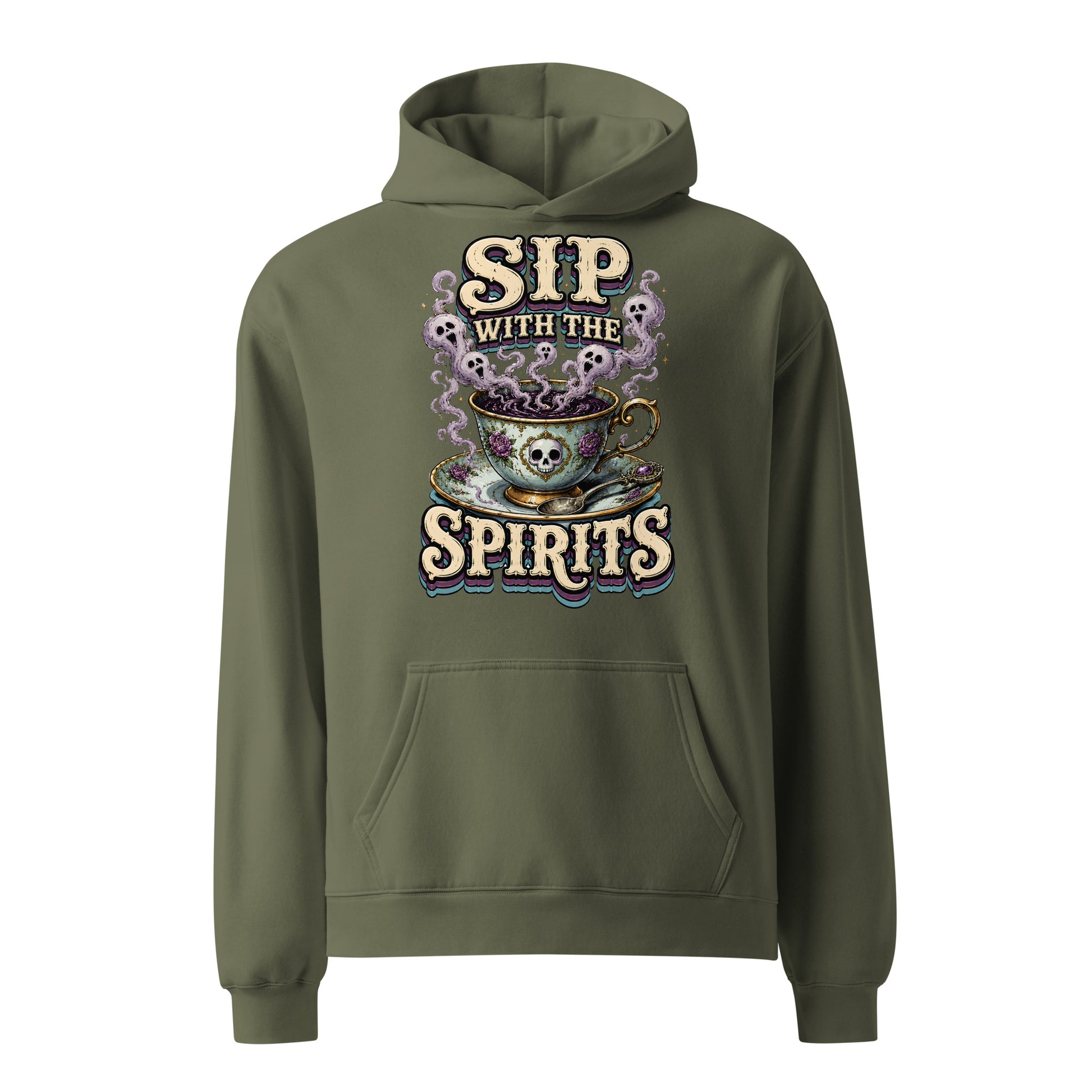 Sip with the Spirits Oversized Hoodie - Gothic Horror & Mystery Pullover by printfluence.net
